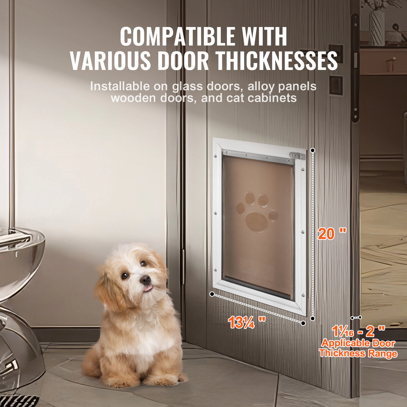 HONGGE Pet Door Aluminum Frame with Lock and Flap System Weatherproof Doggy Door Easy to Install in Interior or