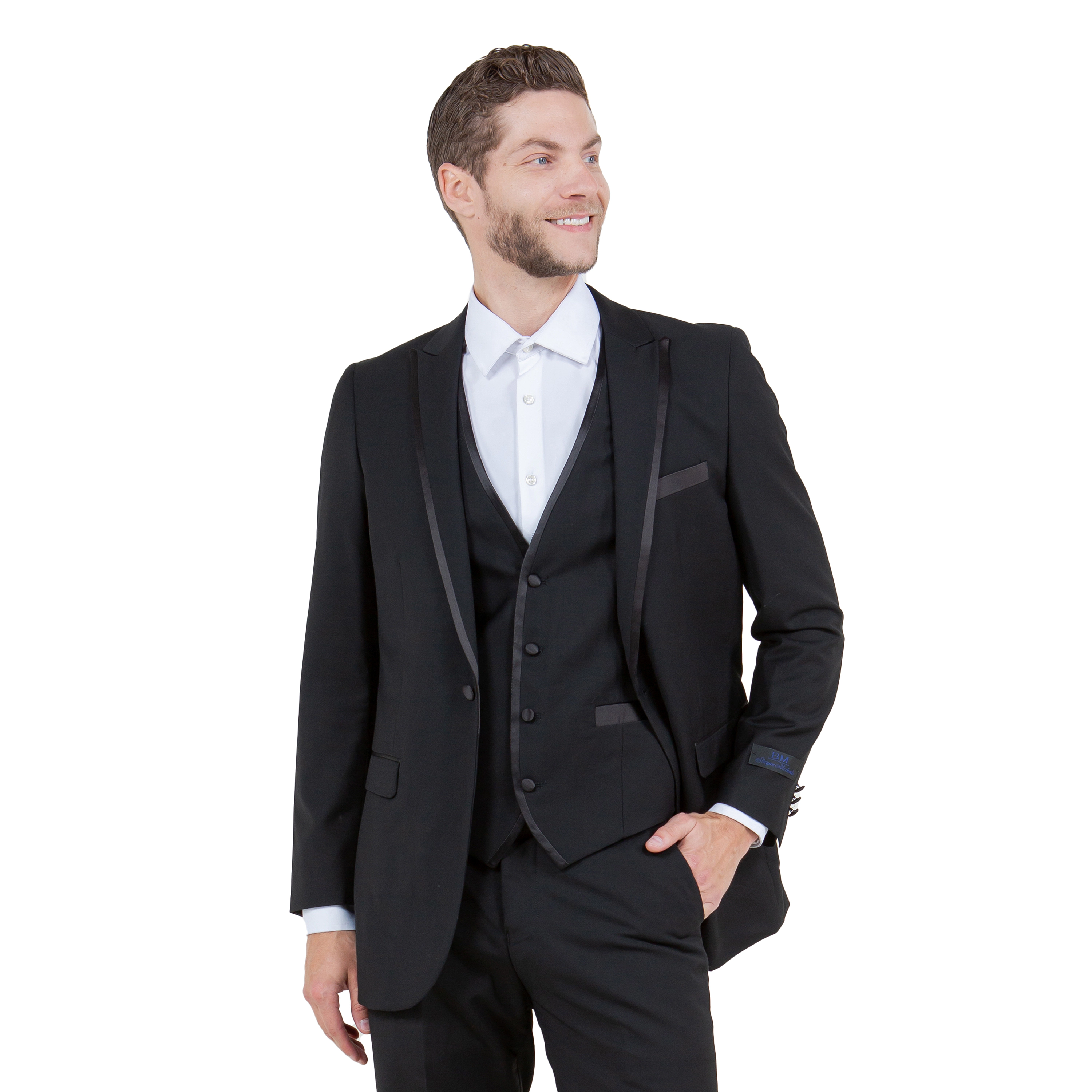 Bryan Michaels Mens 3-Piece Peak Lapel Tuxedo Set w/ Satin Edge Trim
