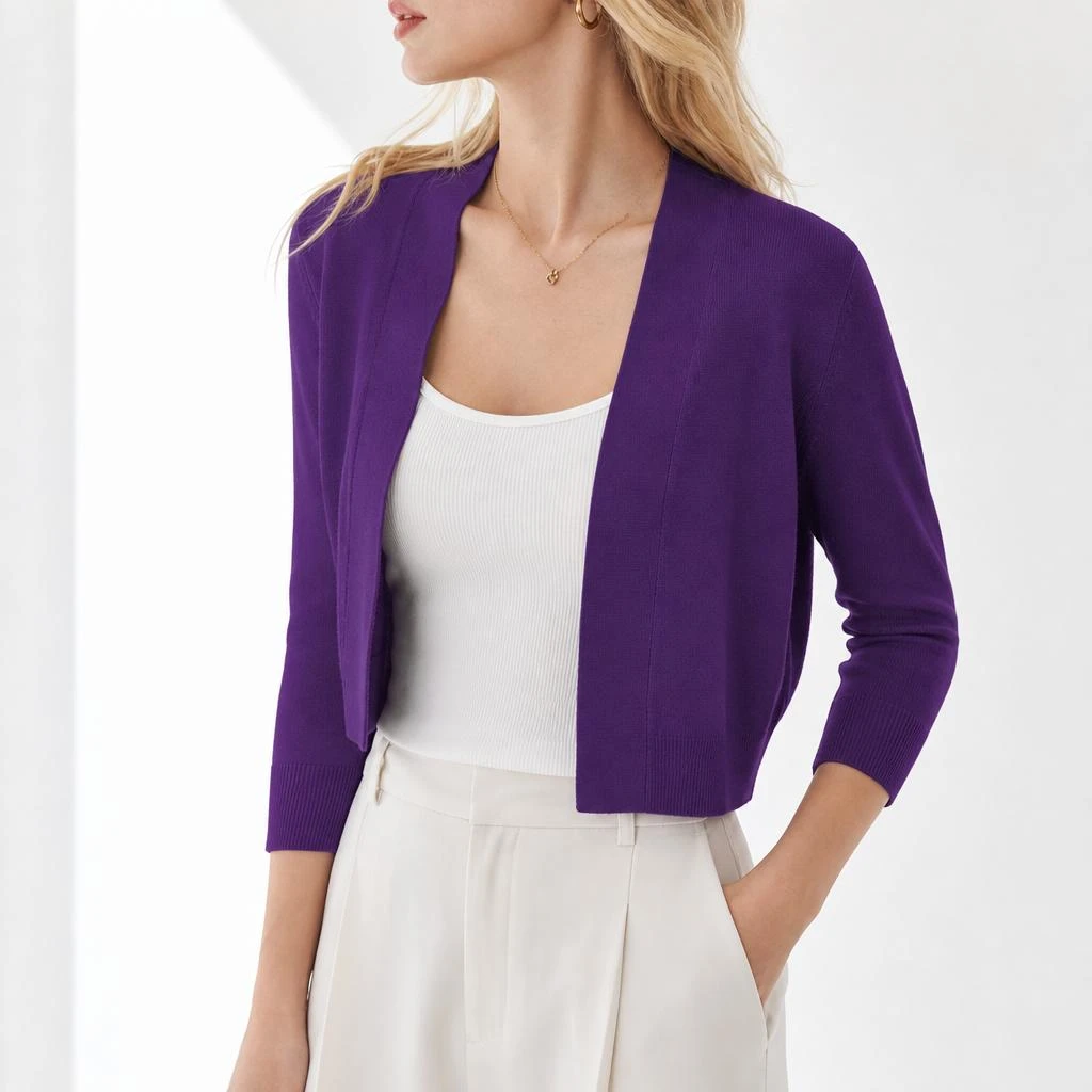 YesFashion Women's Open Front Cropped Bolero Shrugs Lightweight 3/4 Sleeve Short Cardigan Sweaters