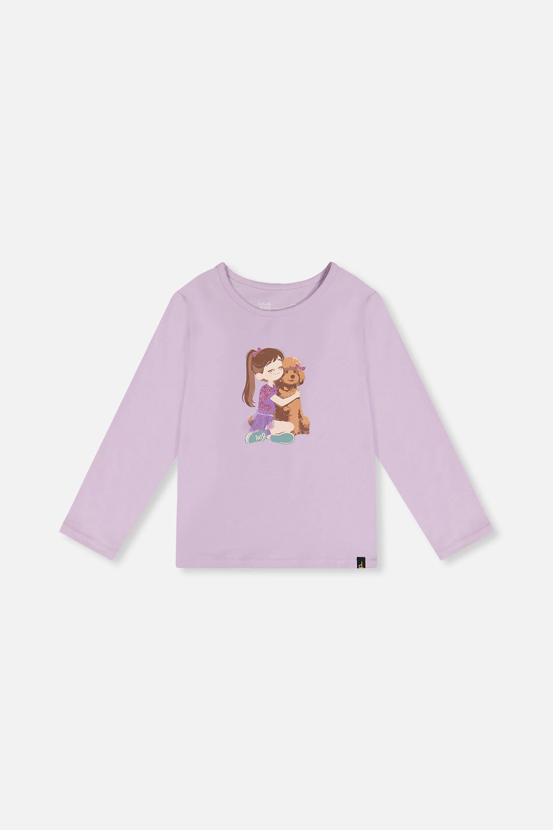 Deux par Girls Sparkly Poodle Hug Organic Cotton Long Sleeve T-Shirt