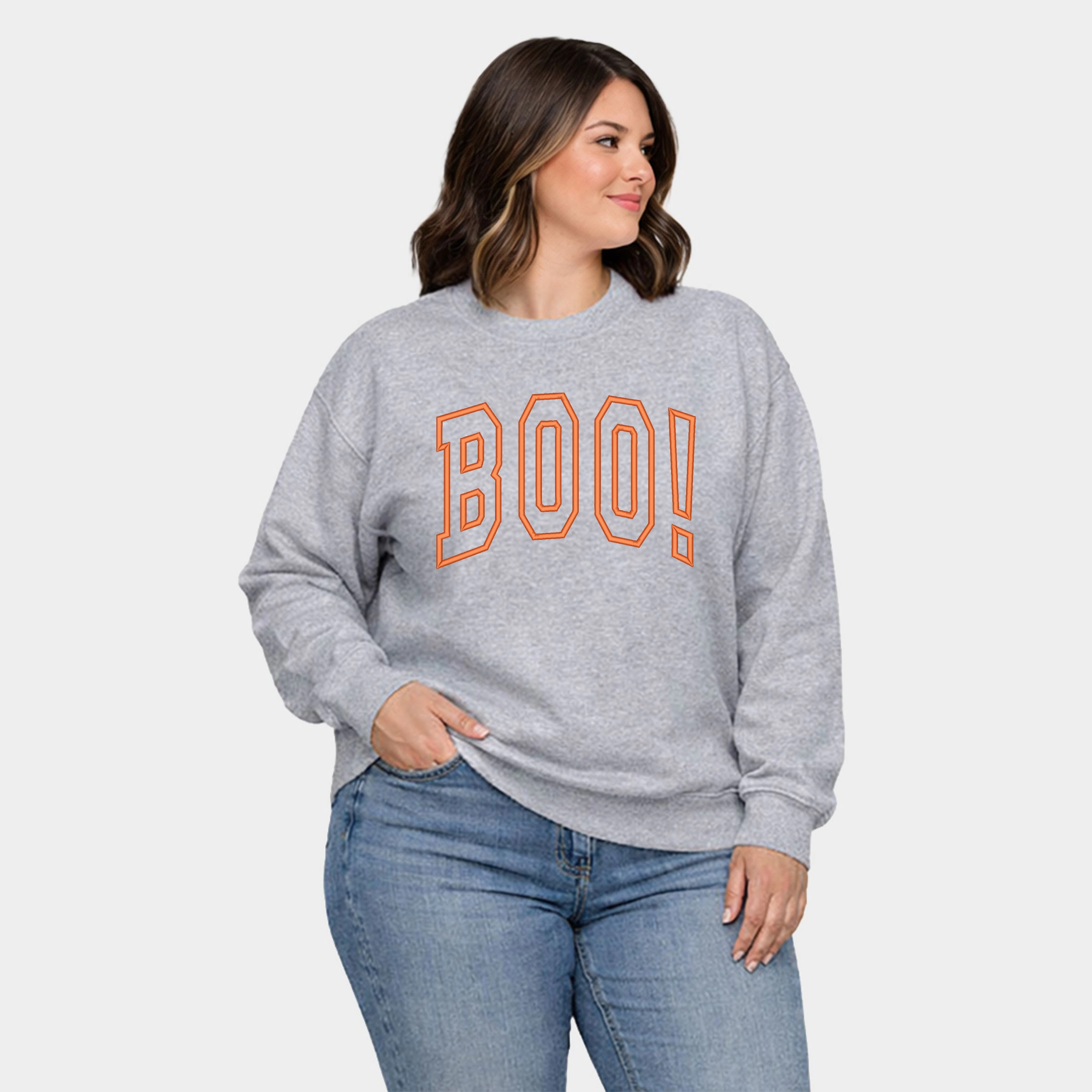 Simply Sage Market - Embroidered Boo Arched  Women's Plus Sized Graphic Sweatshirt