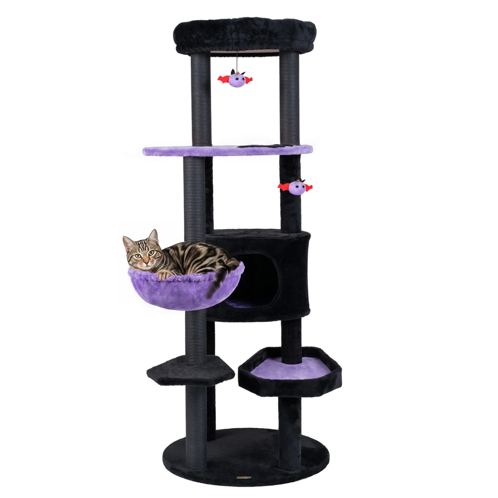 SUGIFT 60 in Gothic Cat Tower Purple with Coffin Bed Plush Perch and Spider Hanging Toys