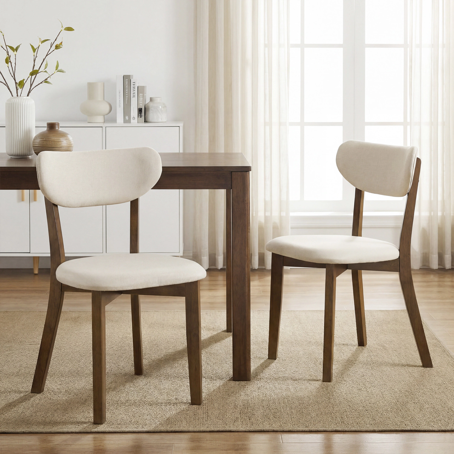 LJG Dining Chairs Set of 4 with Solid Rubber Wood Frame