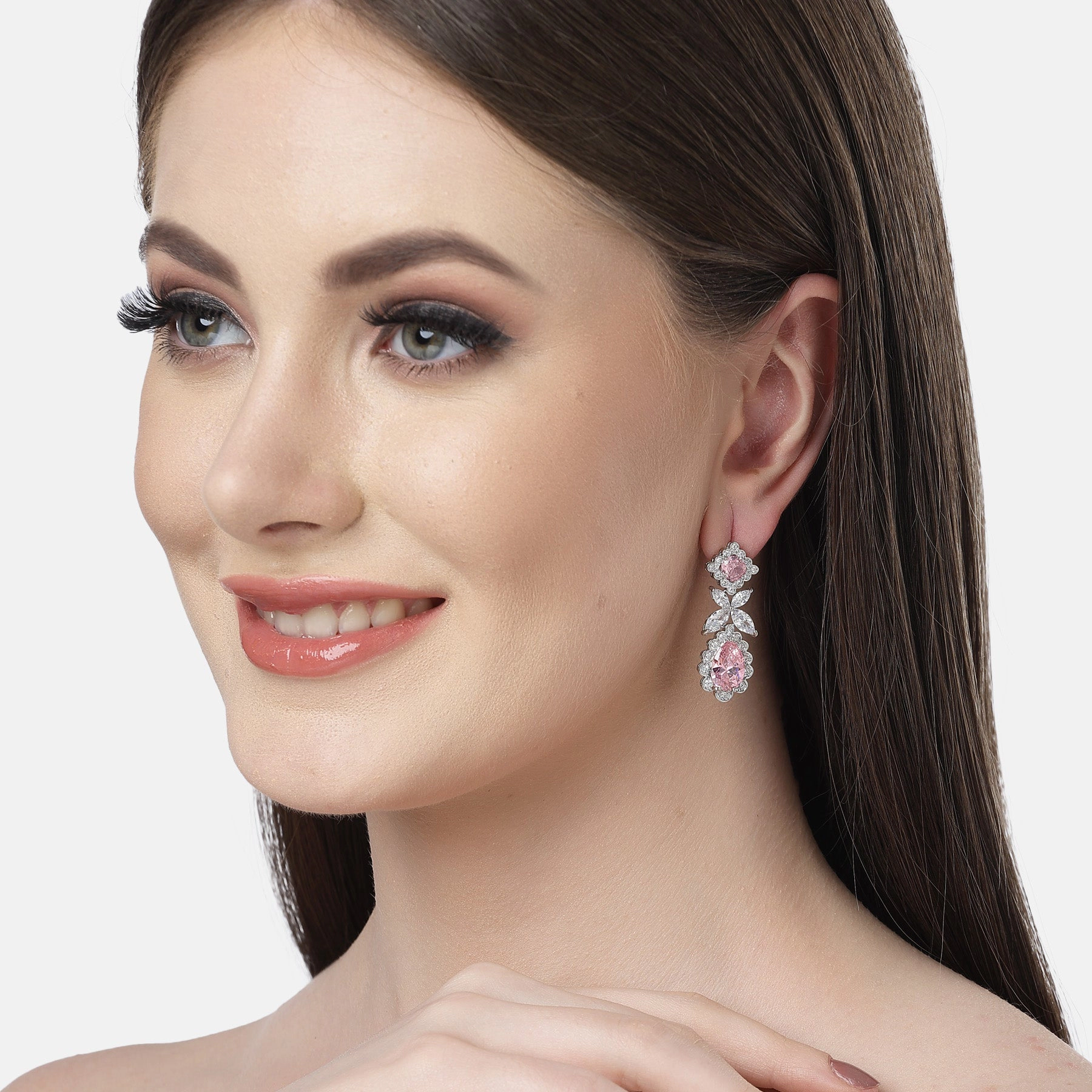 AGP PARIS Womens Diva Beautiful Floral Geometric Zirconia Drop Earrings
