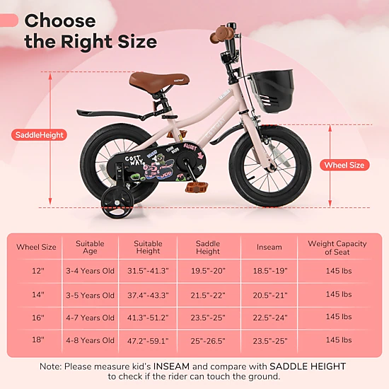 LJG 12 Inch Kids Bike with Helmet Protective Set Black & Pink