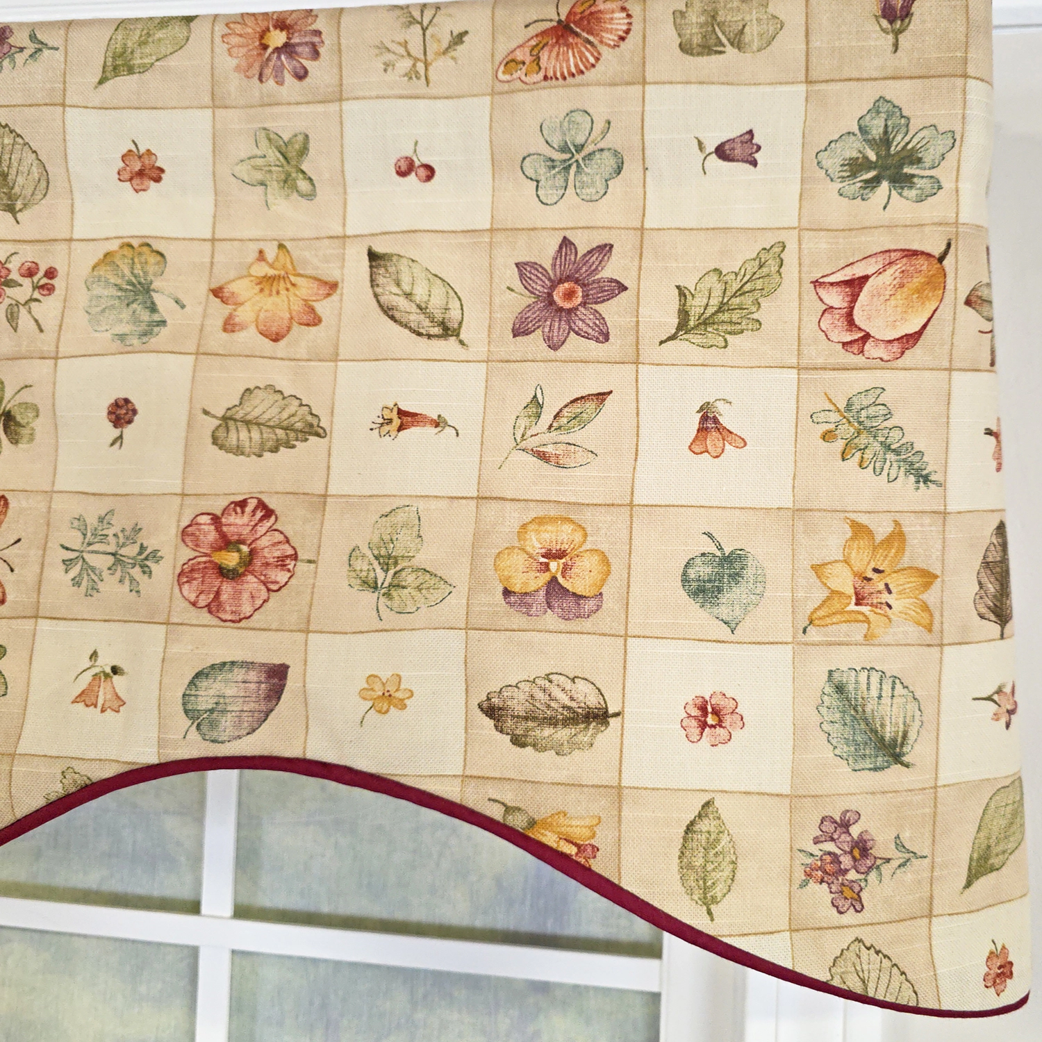 RLF Home Botanical Cornice Valance - 100% Cotton with Ivory Lining 50" x 17"  Beige