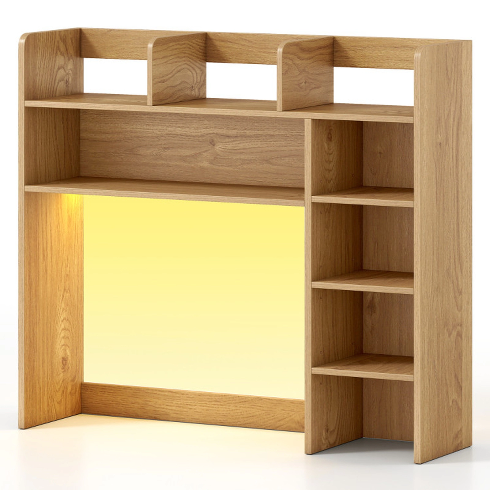 SUGIFT RGB LED Light Desktop Bookshelf Desk Hutch Storage Organizer 35.5-in Wide 100-lb Top Shelf Capacity Natural