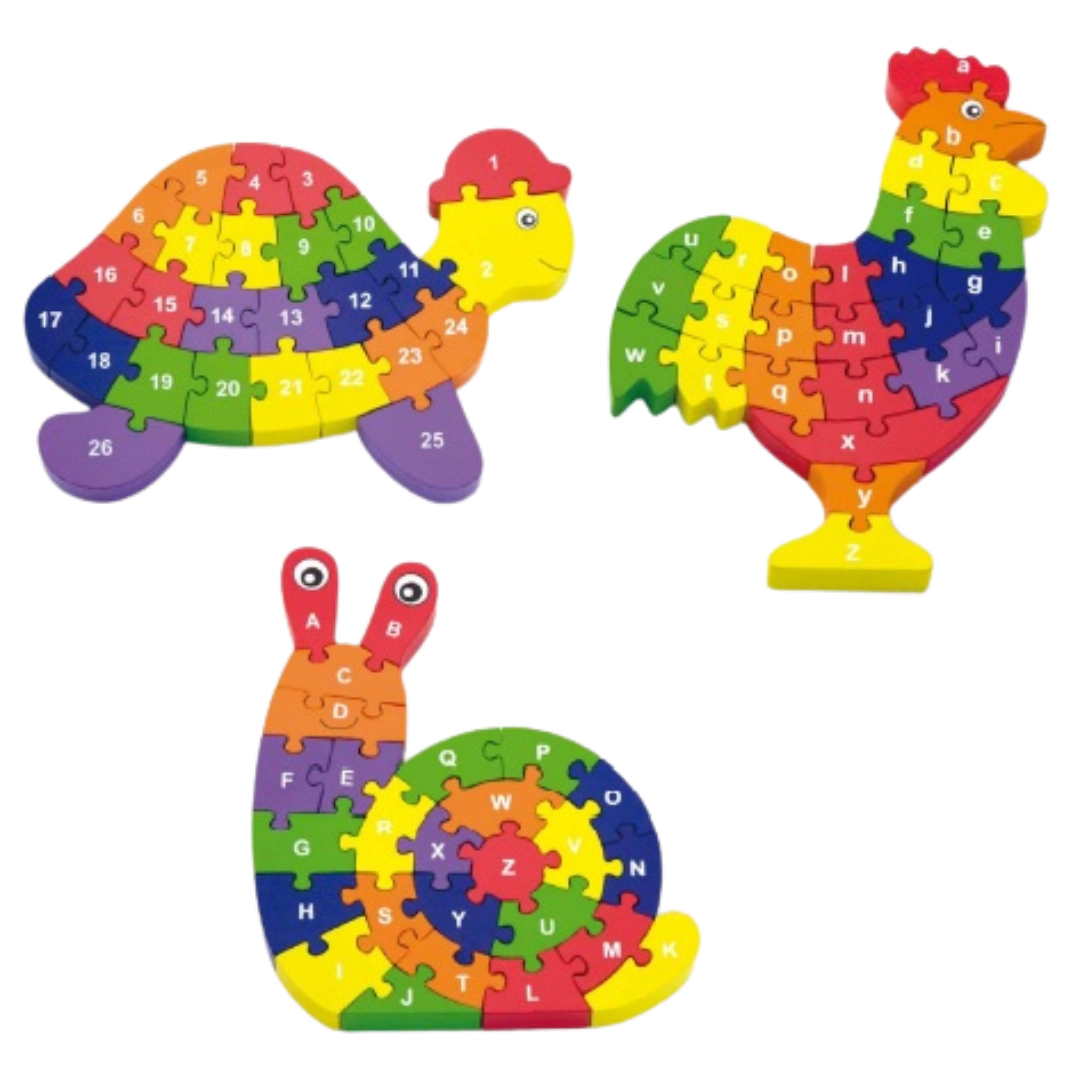 Playlearn Unisex 3D Alphabet and Numbers Wooden Puzzle Set