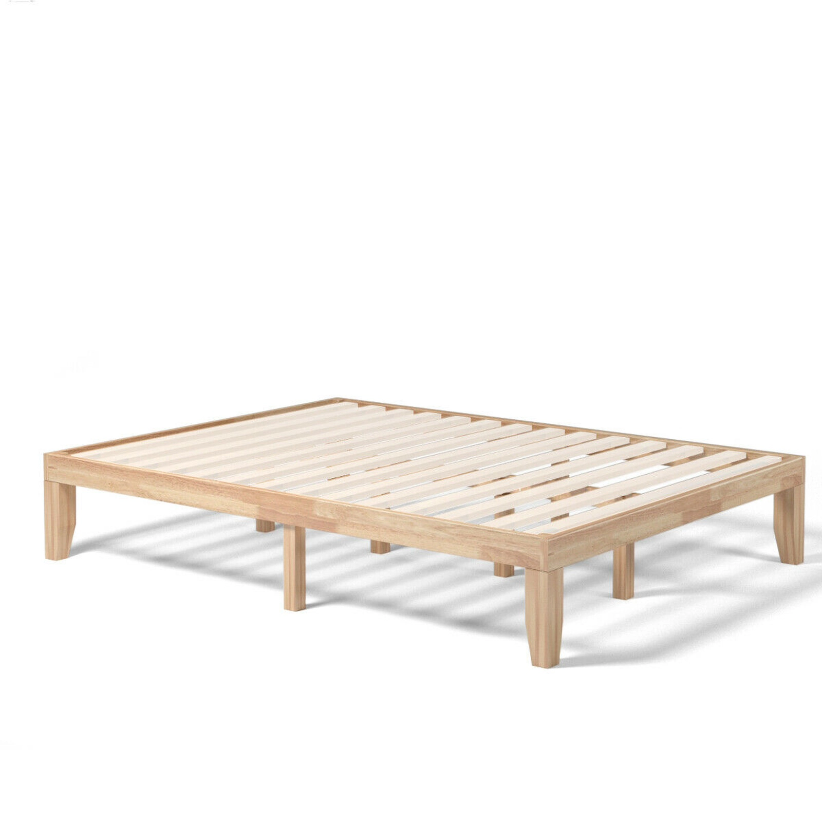 SUGIFT Solid Wood Queen Bed Frame 600-lb Capacity 14-in Tall 14-Bar Support Brown Natural Walnut