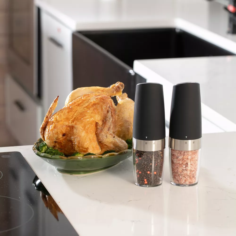 Luminuxe Gravity Electric Pepper and Salt Grinder Set – One-Handed Automatic Operation, Adjustable Coarseness, LED Light
