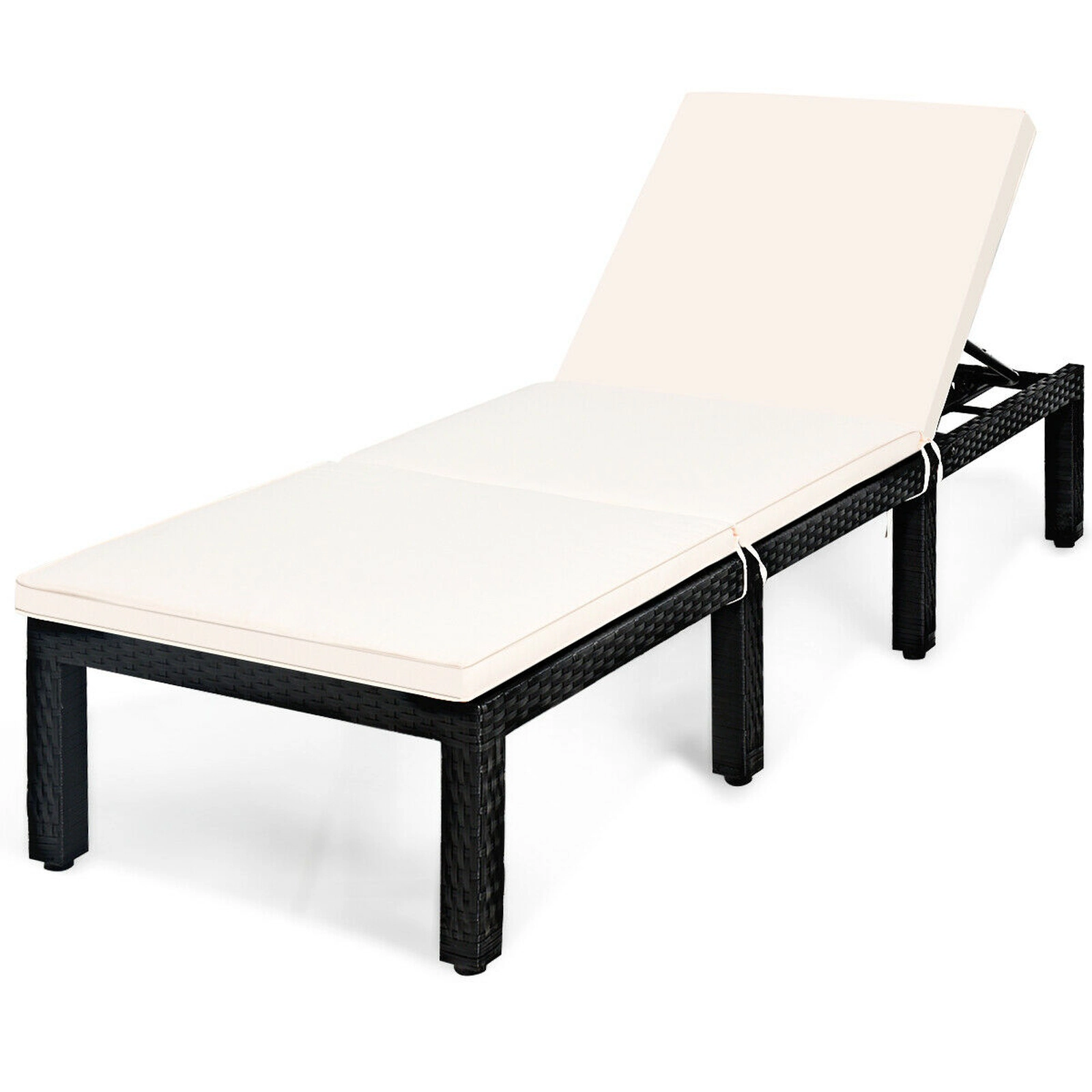 SUGIFT White Cushioned Height Adjustable Backrest 355-lb PE Wicker Patio Rattan Chaise Lounge
