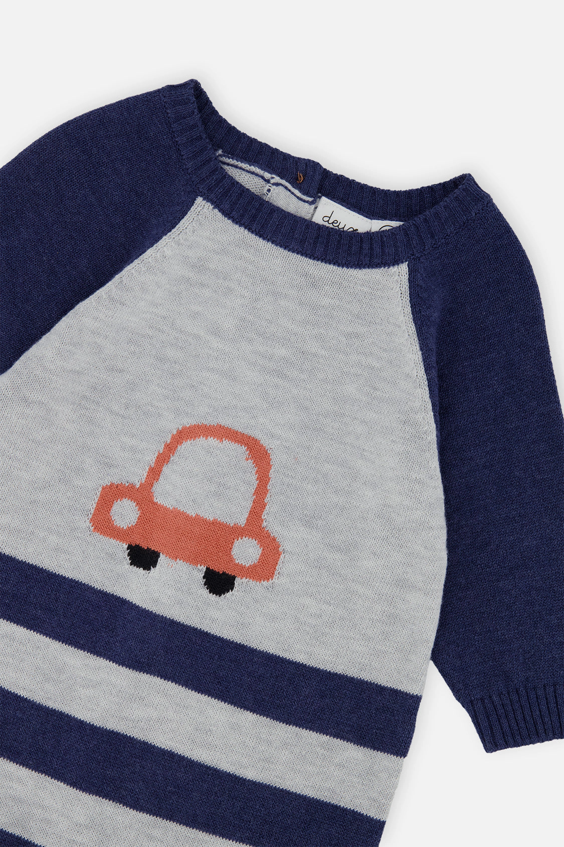 Deux par Boys Knitted Car Intarsia Raglan Sleeve Romper