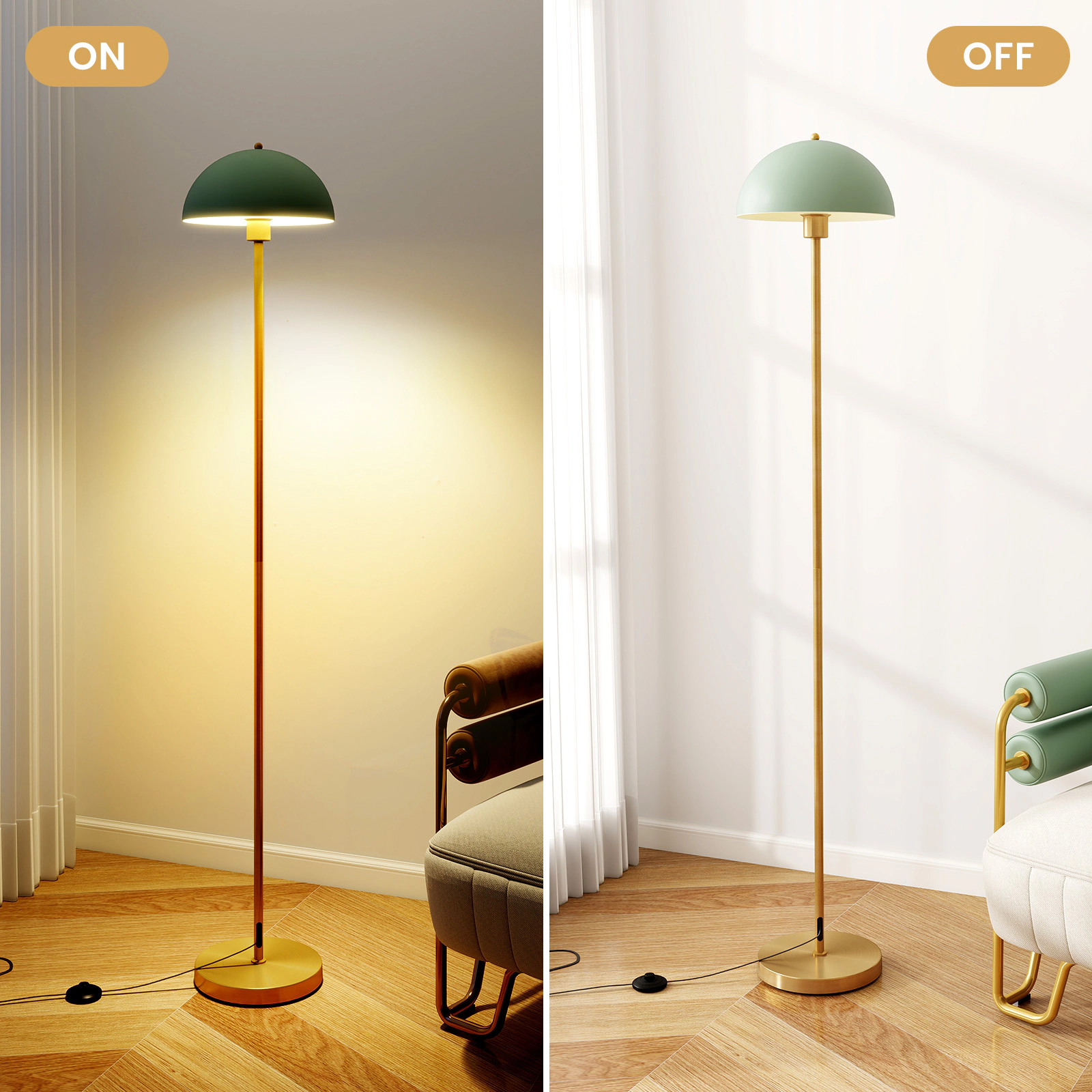 Slickblue Modern Floor Lamp 64in Gold Green E26 Socket Shatterproof Shade Living Room Lamp