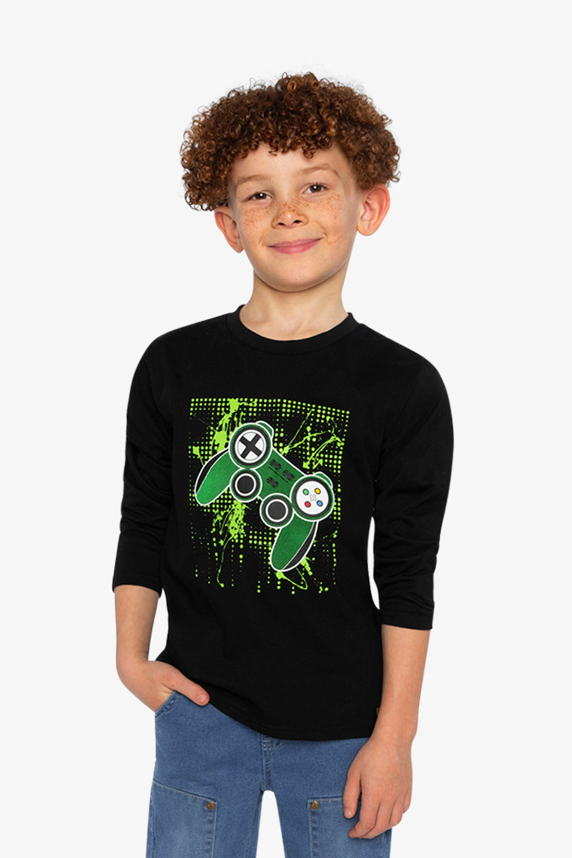 Deux par Boys Long Sleeve T-Shirt with Controller Graphic