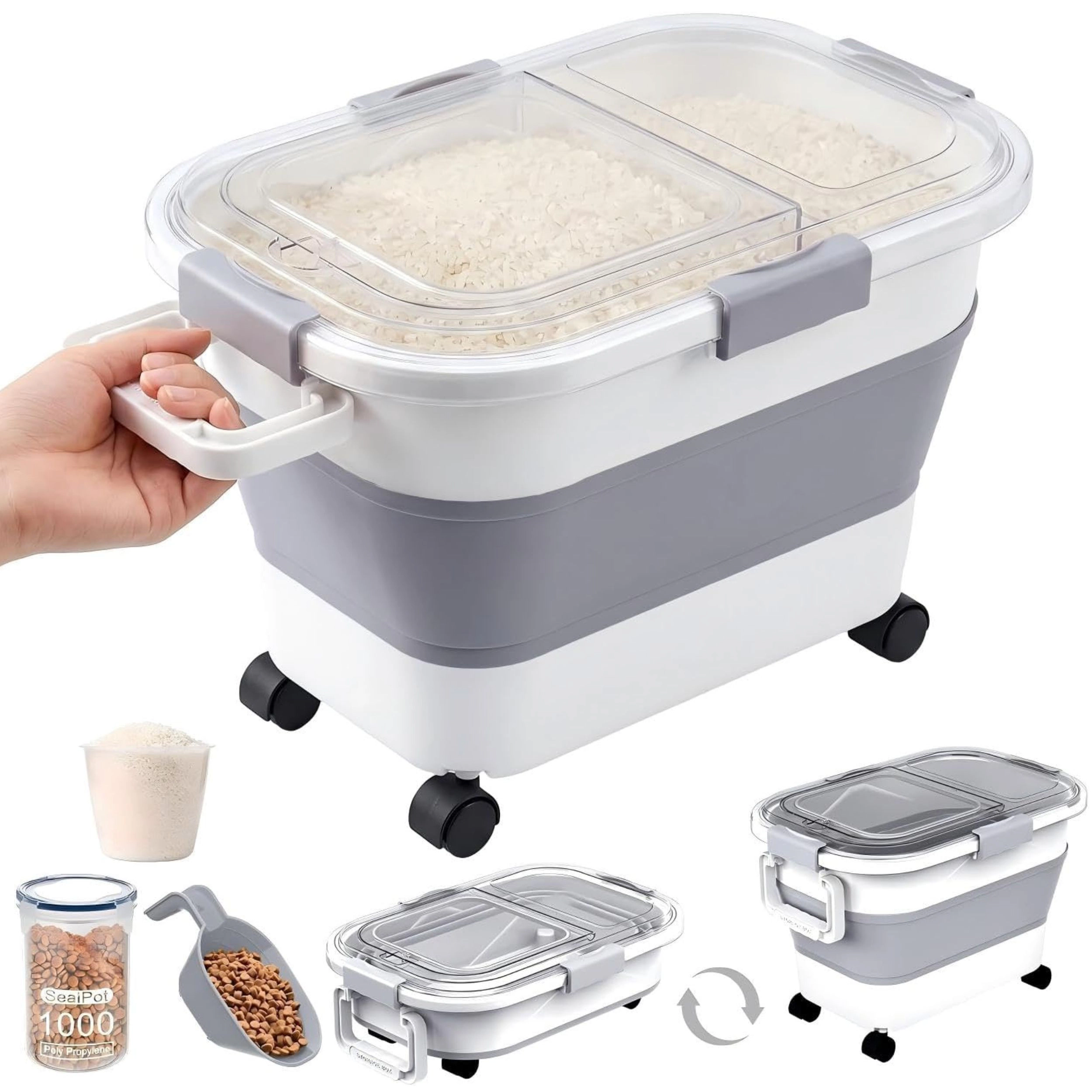 Stock Preferred Collapsible Airtight Rice Storage Container with Wheels Scoop and Measuring Cup 30 lbs