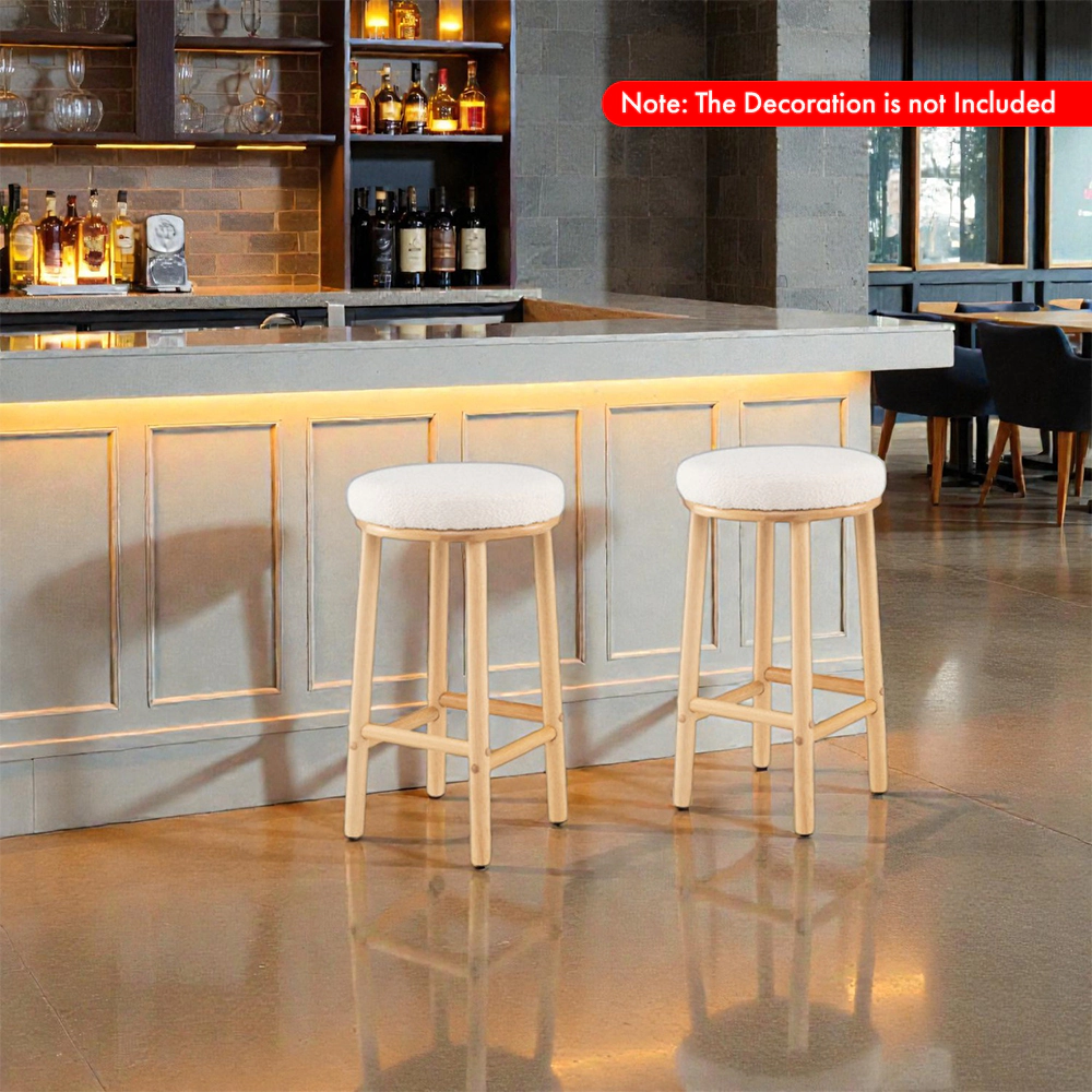 Hivvago Set of 2 27-Inch Upholstered Counter Stools with Soft Boucle Fabric Seats