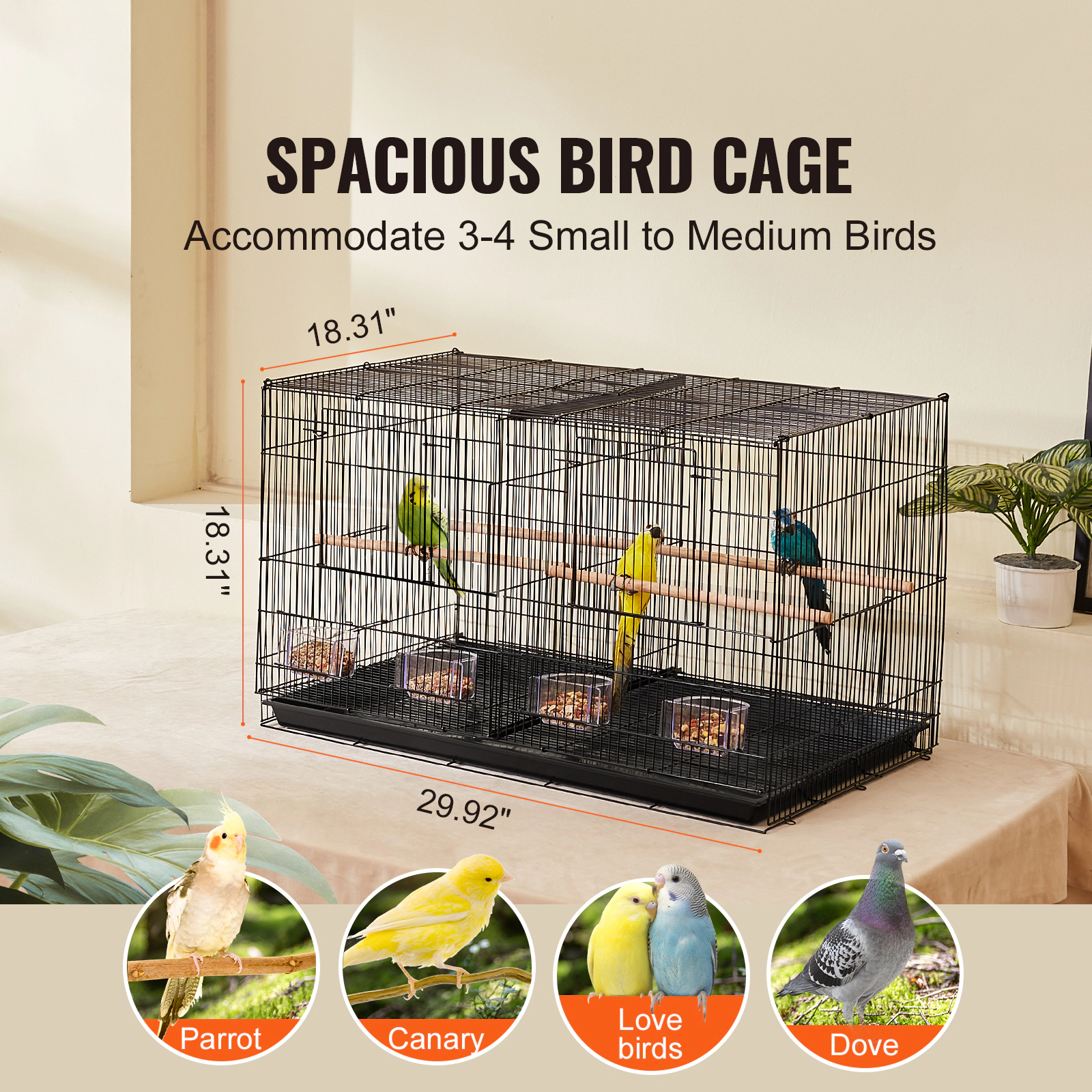 HONGGE Small Cage for Canaries, Cockatiels, Lovebirds, and Budgies