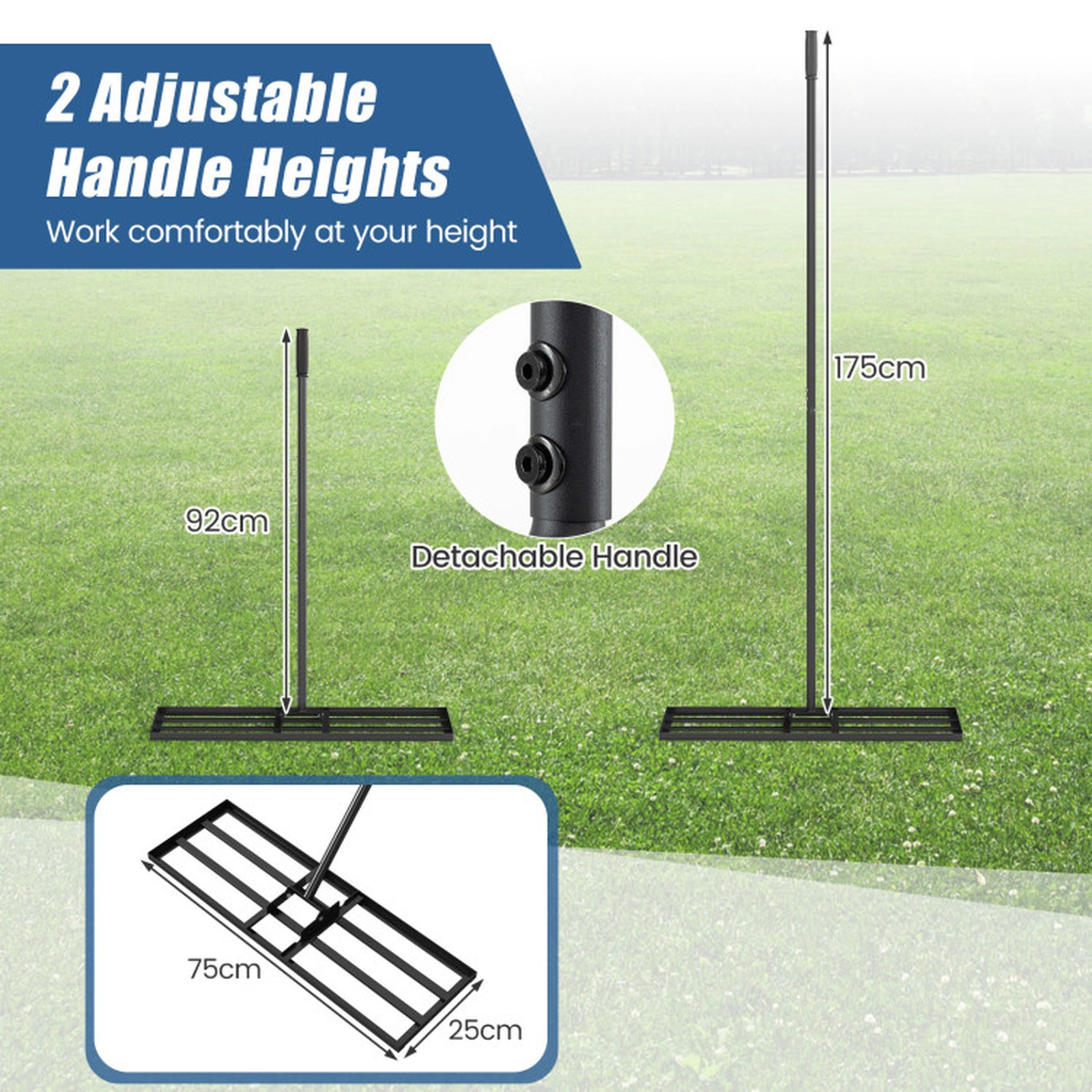 SUGIFT Heavy Duty Lawn Level Tool Lawn Leveling Rake with 69-in Handle 30 x 10-in Plate Green Black Silver