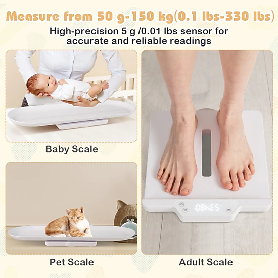 SUGIFT White Infant and Bathroom Scale with Detachable Tray for Weight and Height 29-in W 10.5-in D