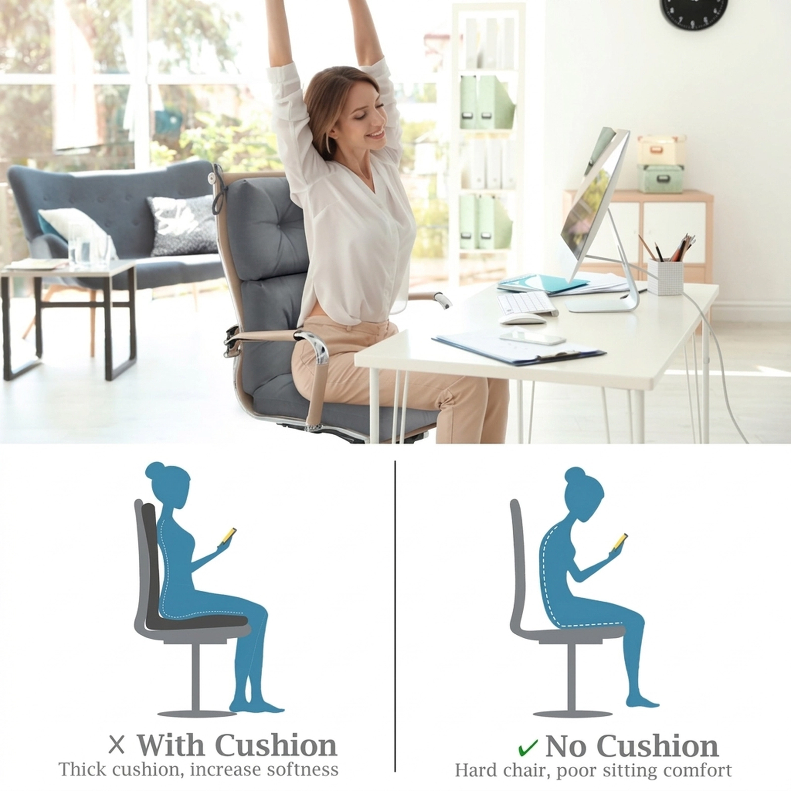 SUGIFT Set of 2 Gray High Back Outdoor Chair Cushions with 3 Adjustable Heights 45.5-in W 22-in D 4.5-in H