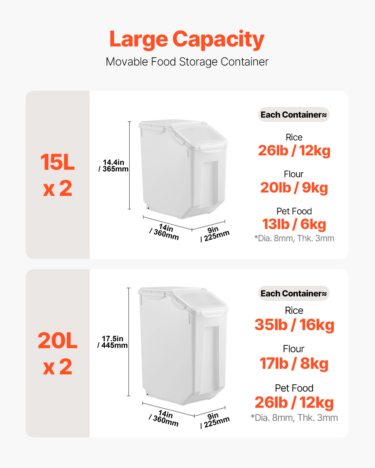 HONGGE Rice Storage Container Dog Food Dispenser Bin with Airtight Lid