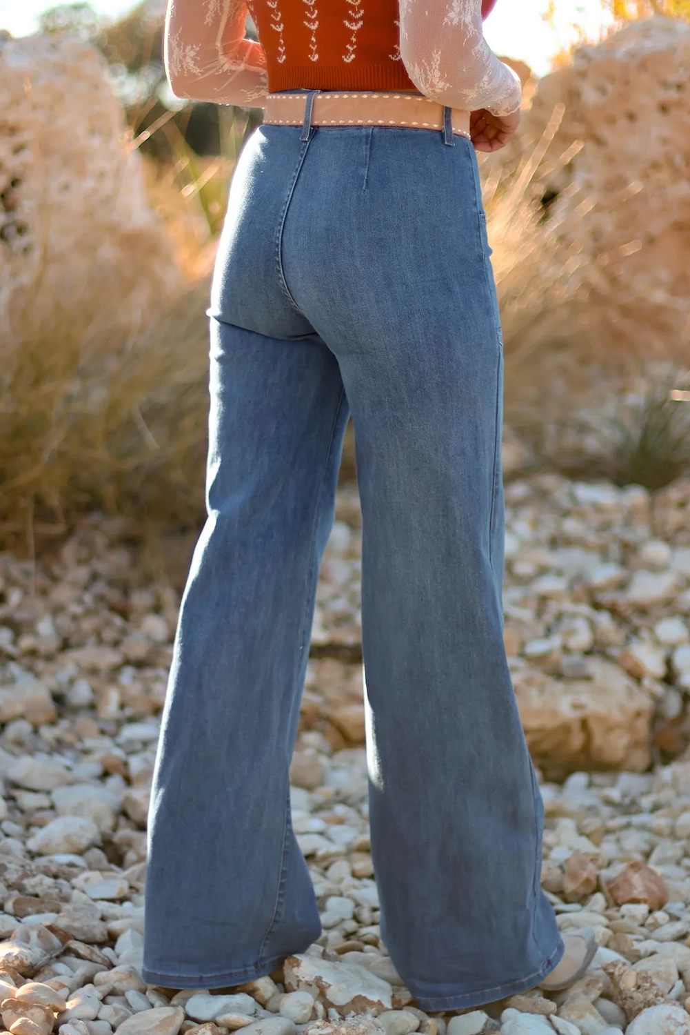 Threaded Pear Women's Aleah Waist Wide Leg Jeans