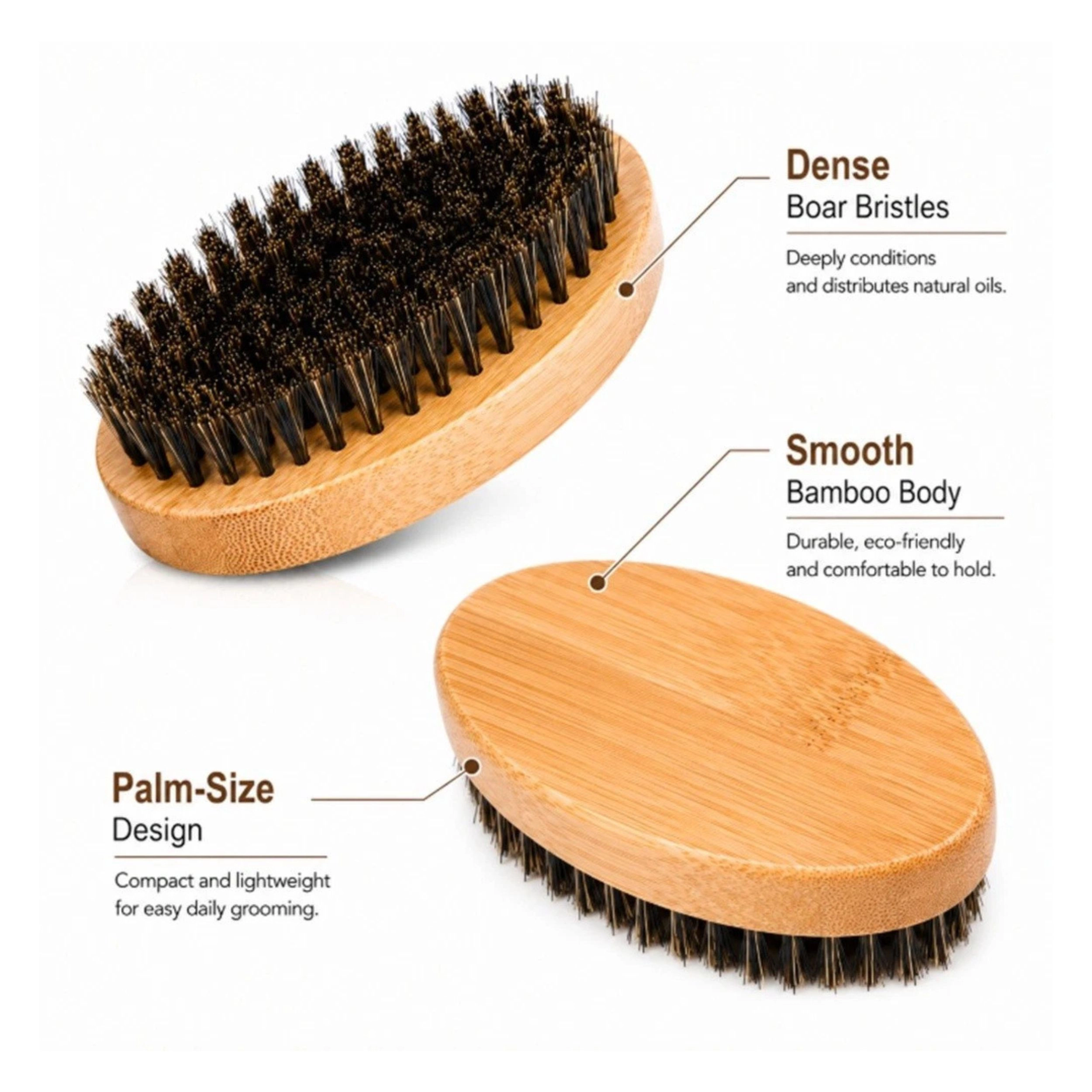 Home Collection Men's Boar Bristle Beard Brush with Wooden Handle Pocket Grooming Tool