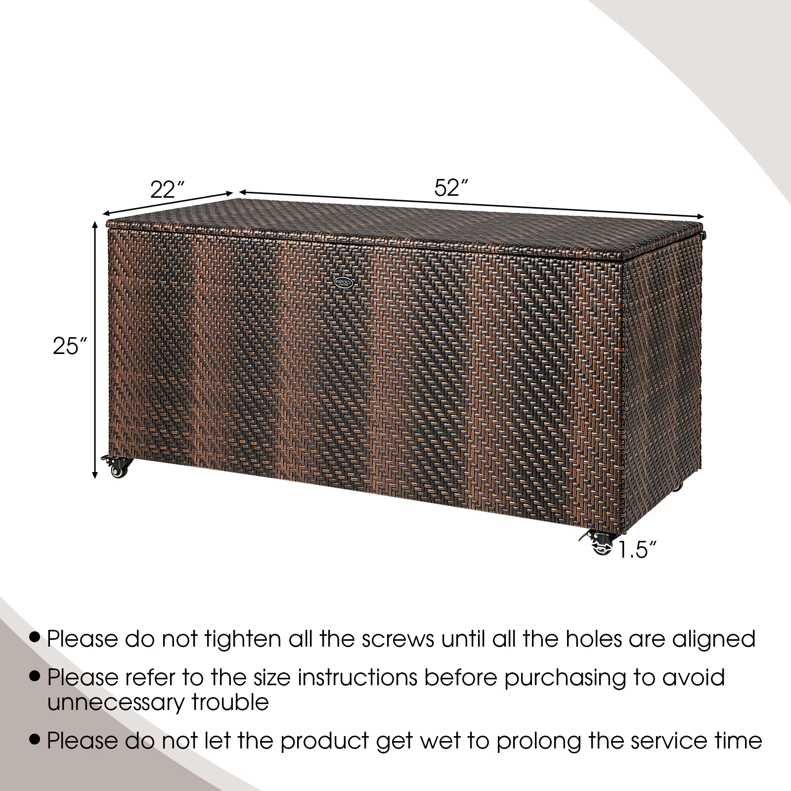 SUGIFT 96 Gallon PE Wicker Outdoor Storage Box with Waterproof Liner and Gas Strut 52-in Frame with 4 Wheels Mix Brown