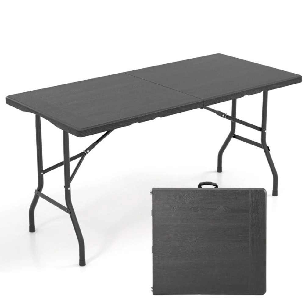 Hivvago 5Ft Folding Picnic Table With Wood Grain Hdpe Tabletop And Non-Slip Foot Pads
