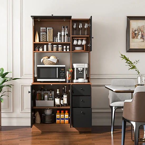 Glintex 71-Inch Kitchen Pantry with 3 Cabinets and 3 Deep Drawers