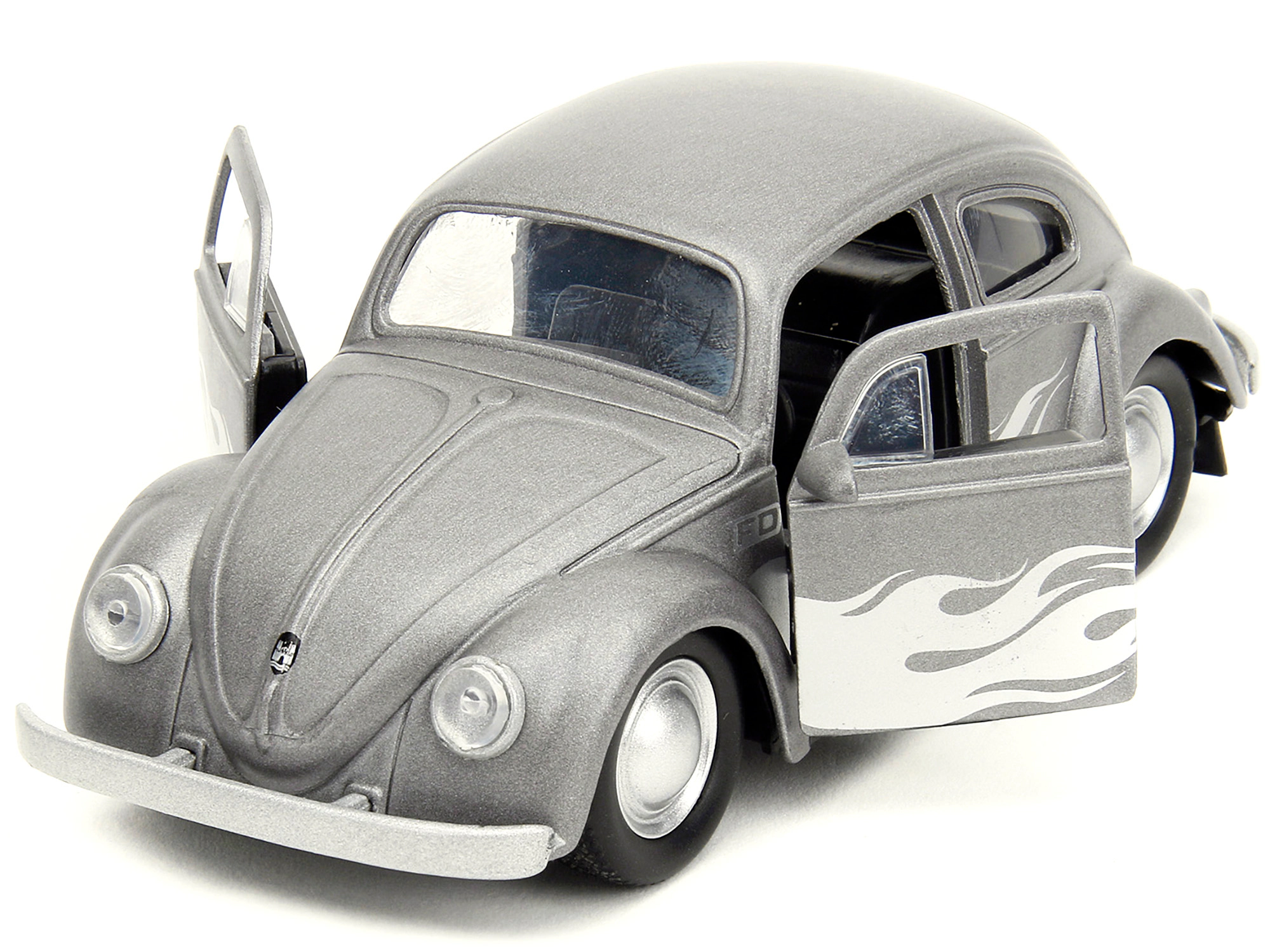 Jada 1959 Volkswagen Beetle Gray Metallic with Silver Flames and Boxing Gloves Accessory "Punch Buggy" Series
