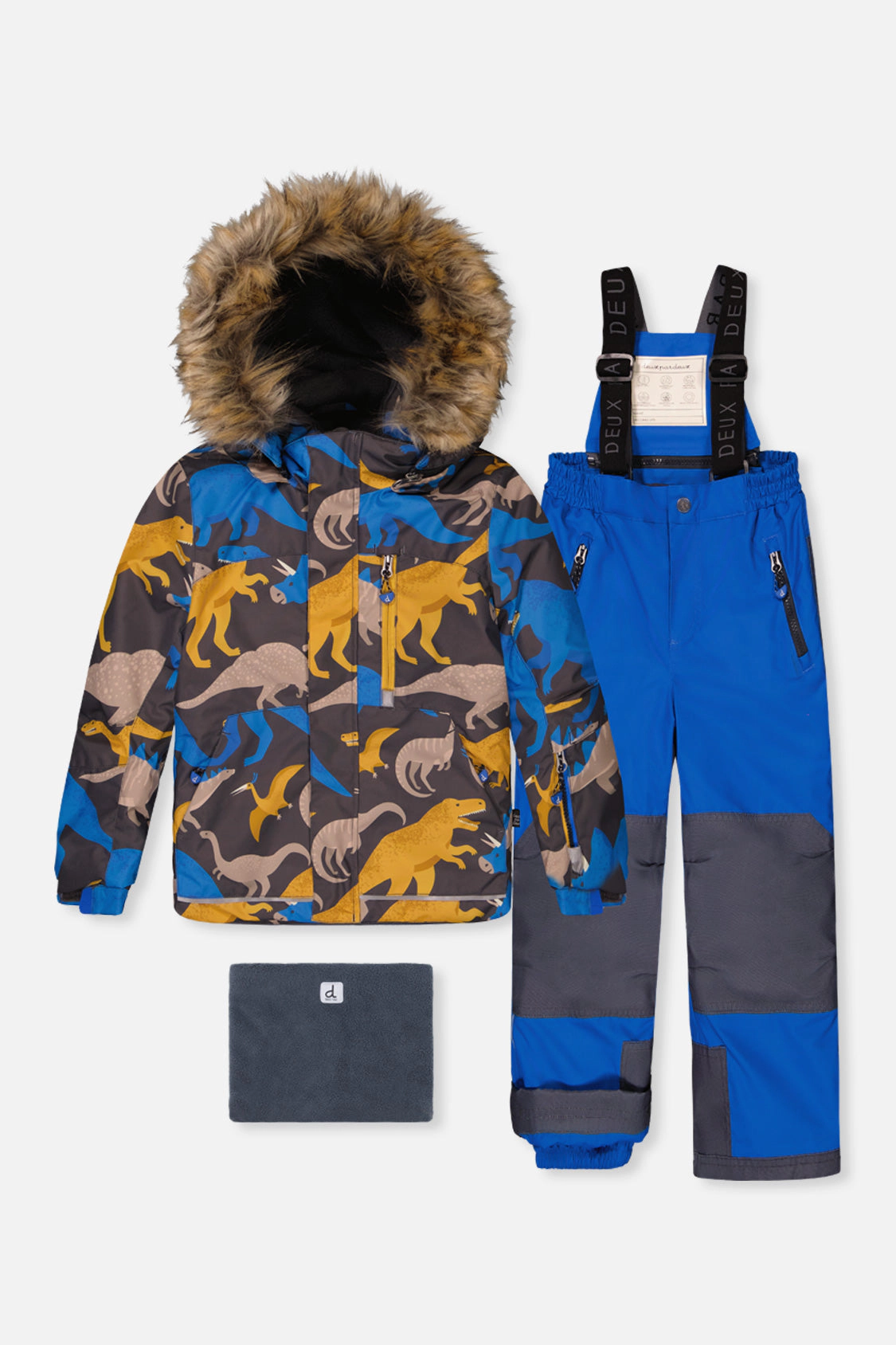 Deux par Boys Dinosaur Print Two Piece Play Snowsuit with Hooded Jacket and Snow Pants