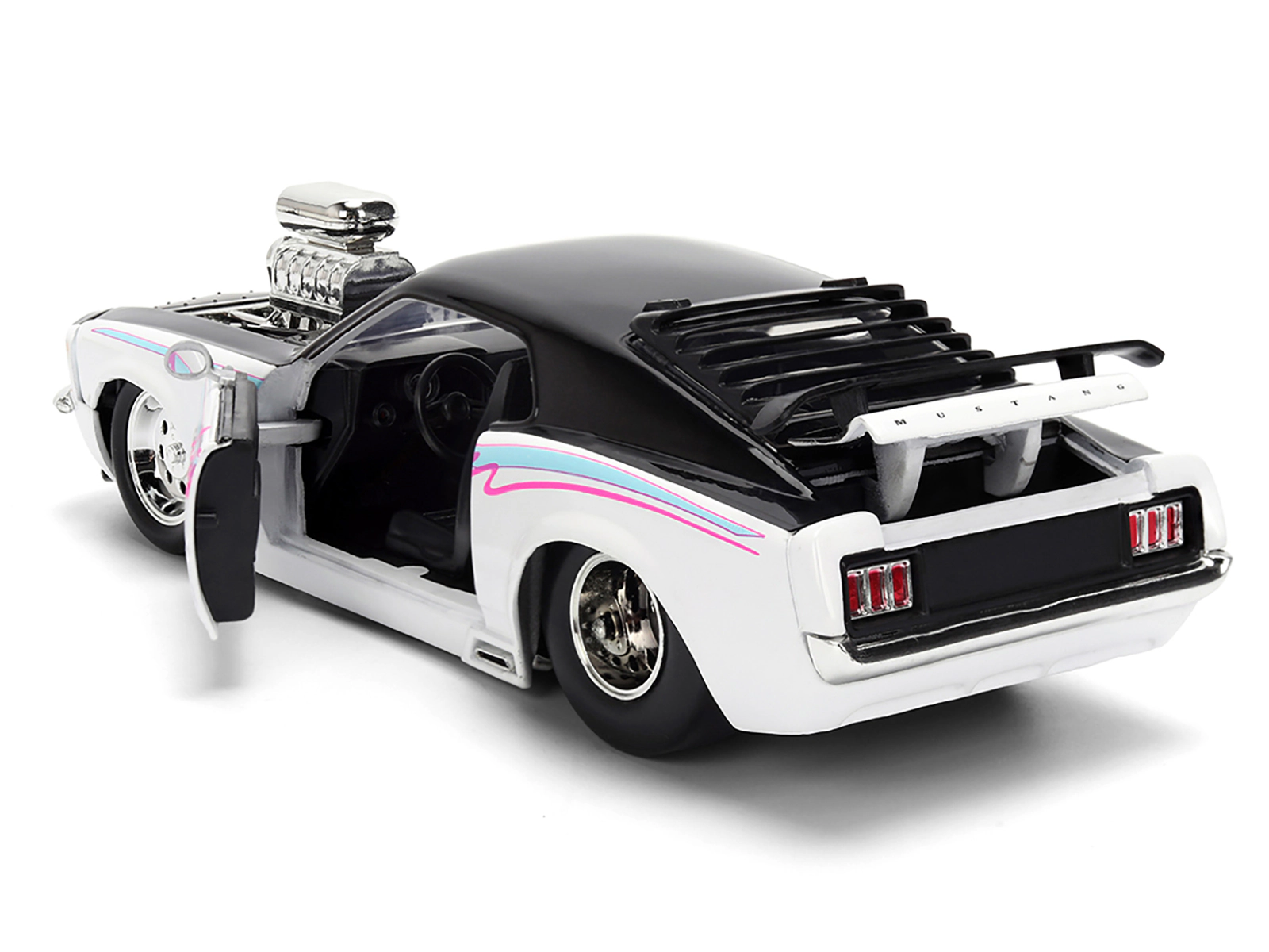 Jada 1970 Ford Mustang Boss 429 Black and White with Graphics "Bigtime Muscle" Series 1/24 Diecast Model Car by Jada