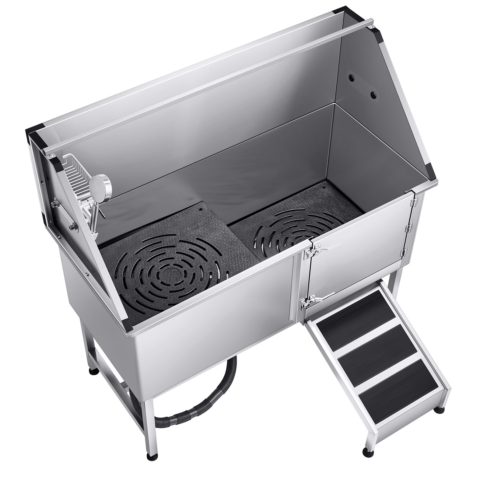 HONGGE Stainless Steel Dog Washing Station Pet Grooming Tub w/ Ramp PE Water Filter Board Faucet & Showerhead & Soap