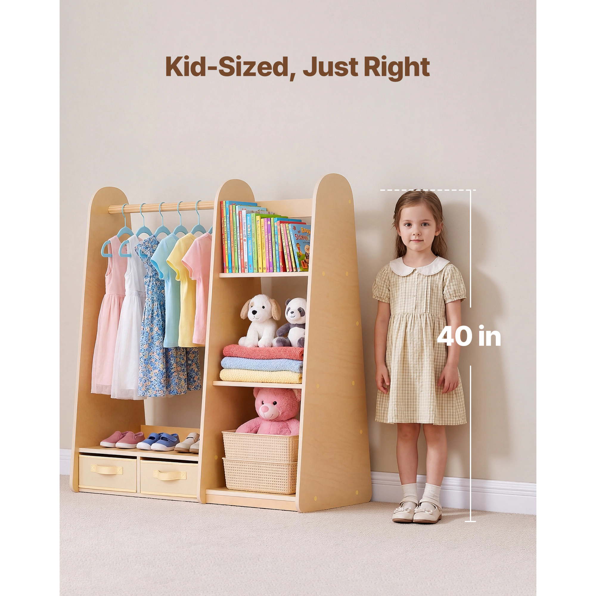 HONGGE Kids Dress Up Storage with Mirror Toddler Wardrobe Closet for Girls Armoire Costume Organizer Bedroom