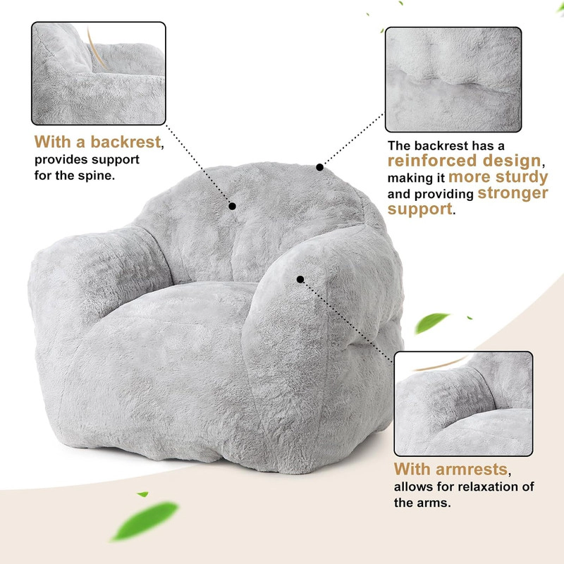 Bean Bag Chair, Comfy Bean Bag Sofa for Adults and Kids, Stuffed Sofa for Living Room Bedroom Apartment, Light Gray