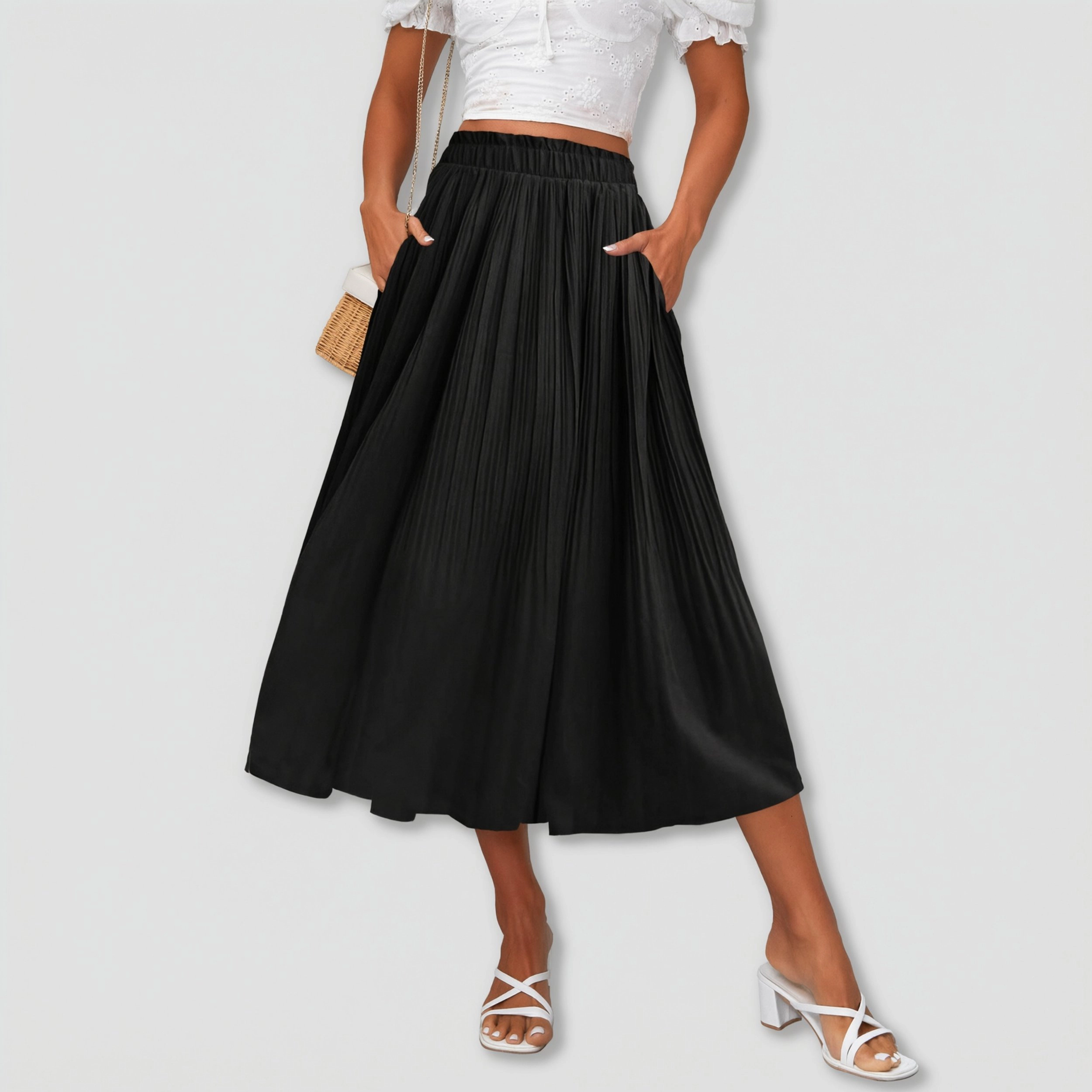 Zeagoo Women's Floral Print High Waist A-Line Midi Skirt with Pockets