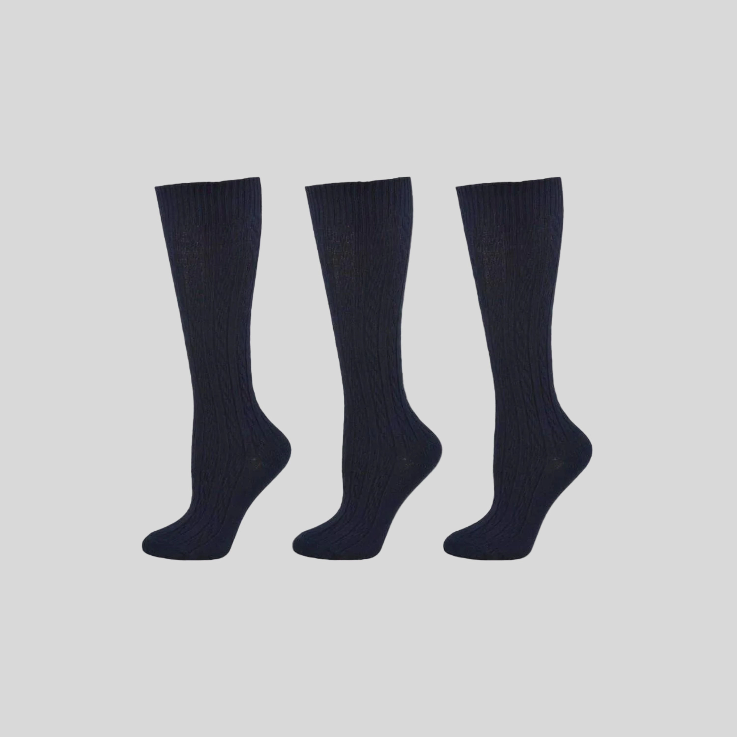 Wear Sierra Women's Knee High Socks, Cotton Cable Knit, 3 Pair Pack