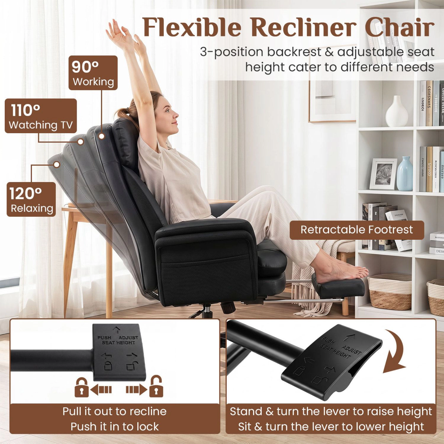 SlickBlue Ergonomic Big and Tall Office Chair with Flip Armrests