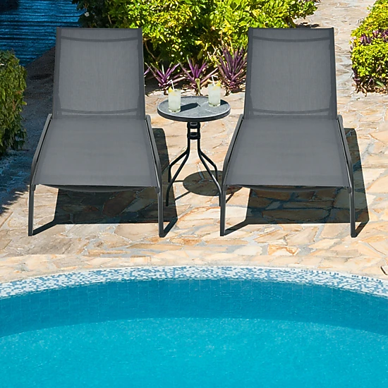 SUGIFT 6-Position Outdoor Chaise Recliner, Gray, Wheels, Quick-Drying Fabric, Steel Frame