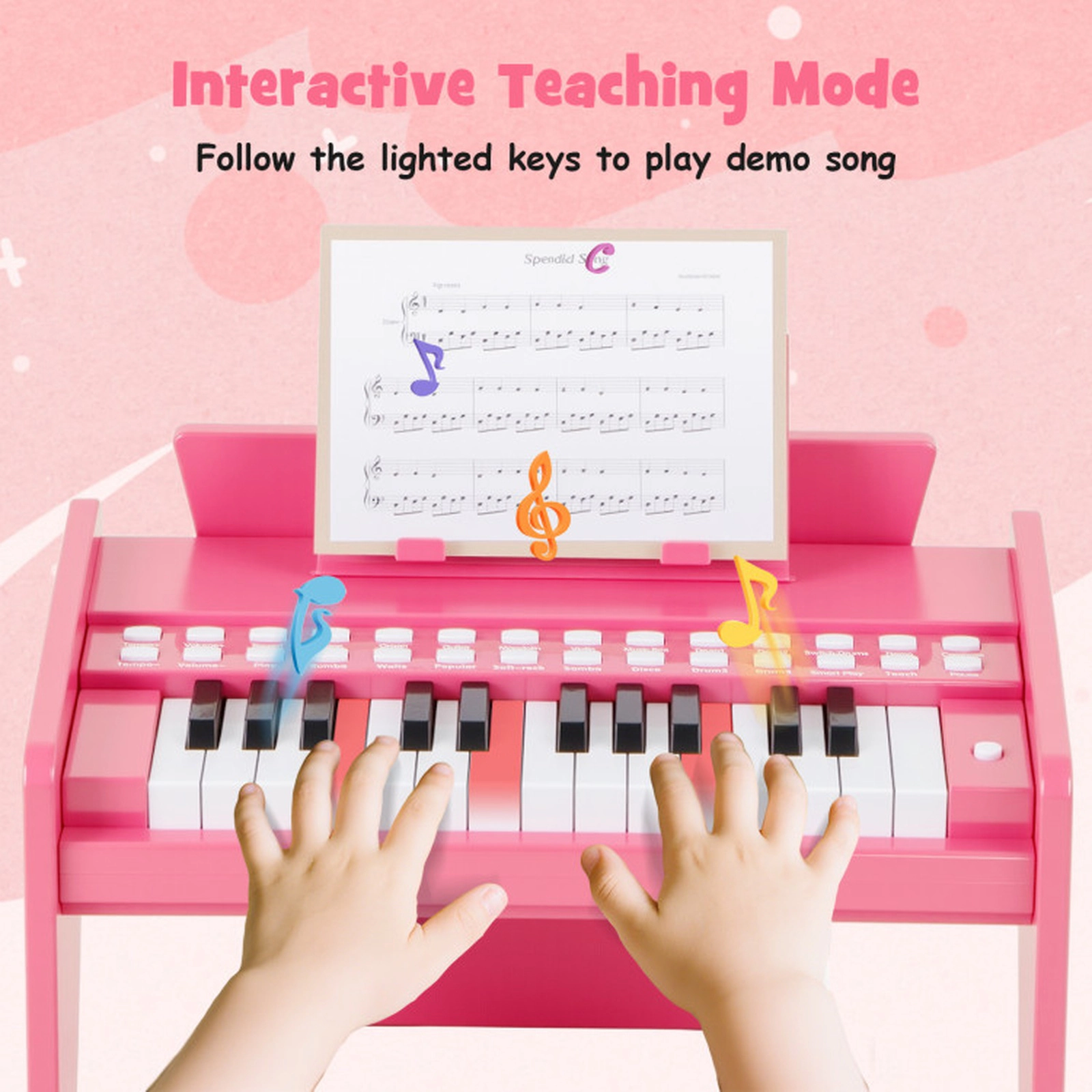 SUGIFT Kids Pink 25-Key Toy Piano Keyboard with Removable Music Stand 15-in W 9-in D 10.5-in H Ages 3+