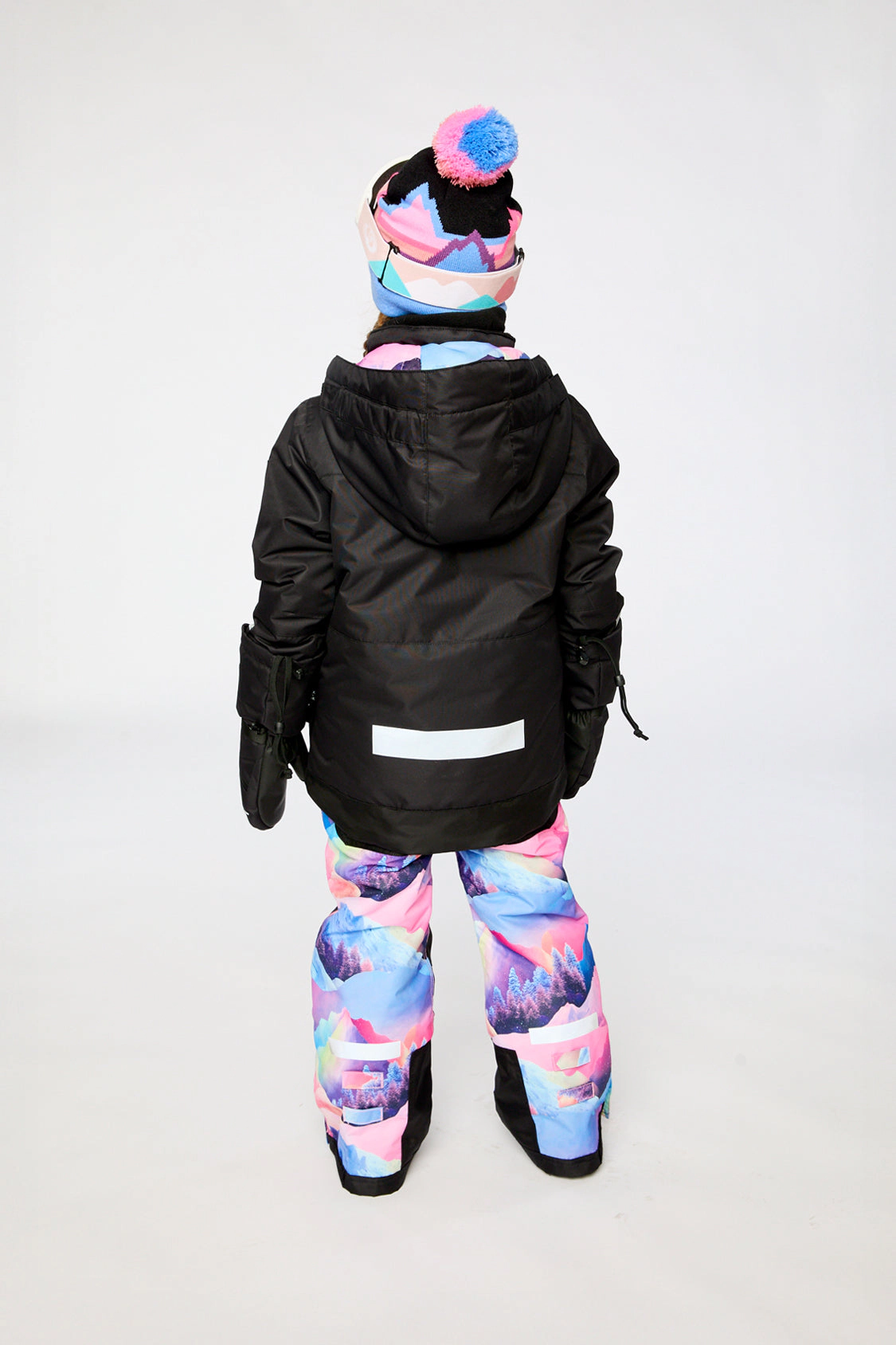 Deux par Girls Two Piece Teknik Mountain Print Snowsuit with Hooded Jacket and Snow Pants