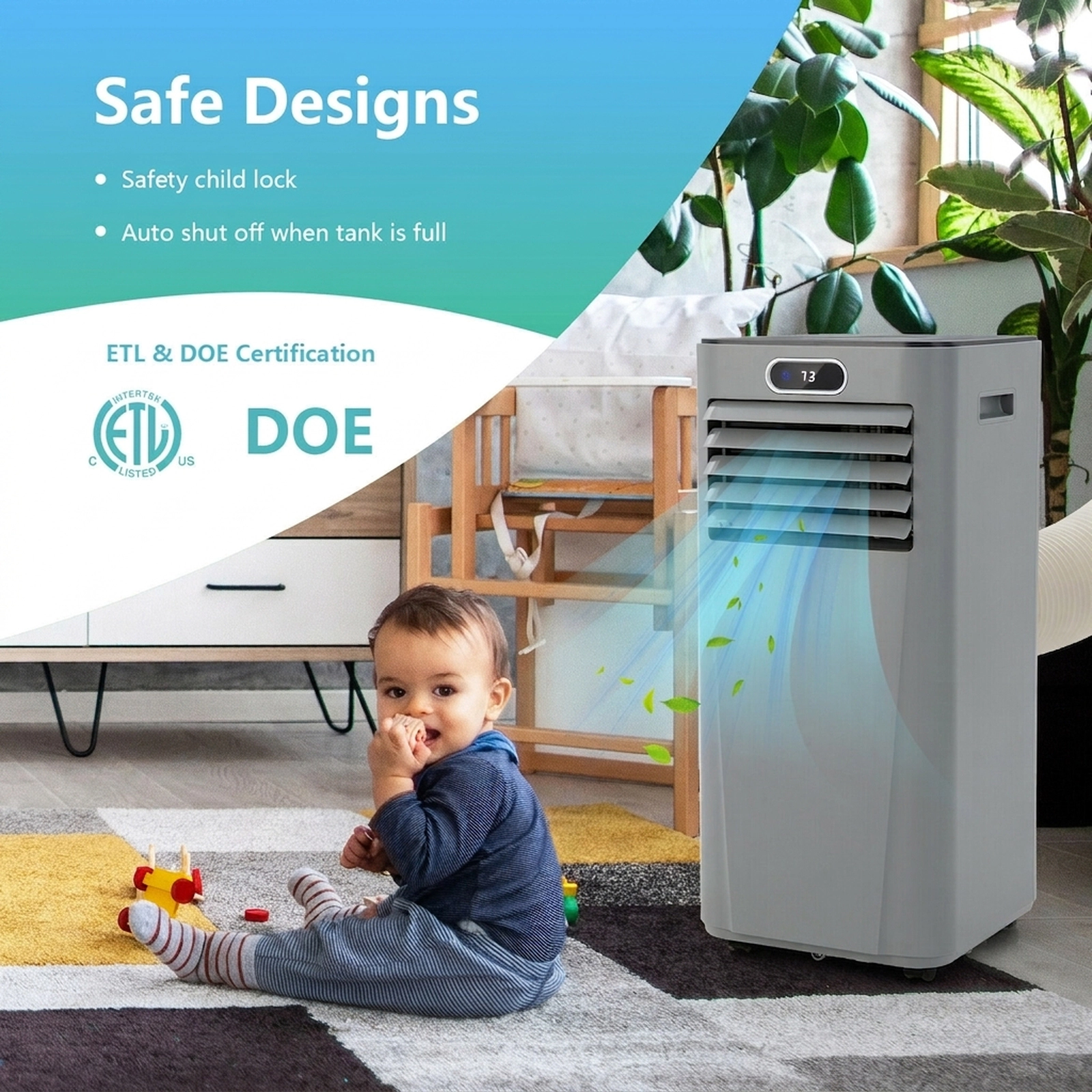 SUGIFT Gray 8000-BTU 3-in-1 Portable Air Conditioner with Dehumidifier and Remote 13-in W 13-in D 27.5-in H