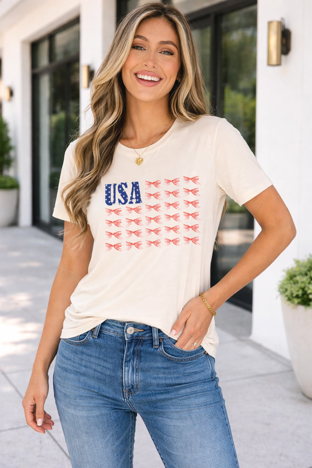 Threaded Pear Womens Americana Tee Duo - Patriotic Long-Sleeve Graphic Tees