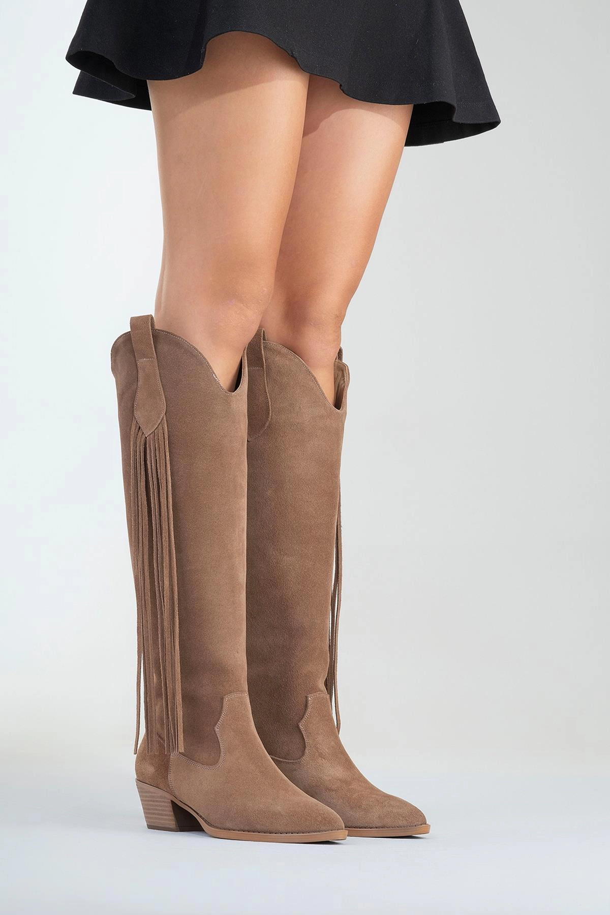 Forever & Always Womens Rios Leather Fringe Knee High Boots