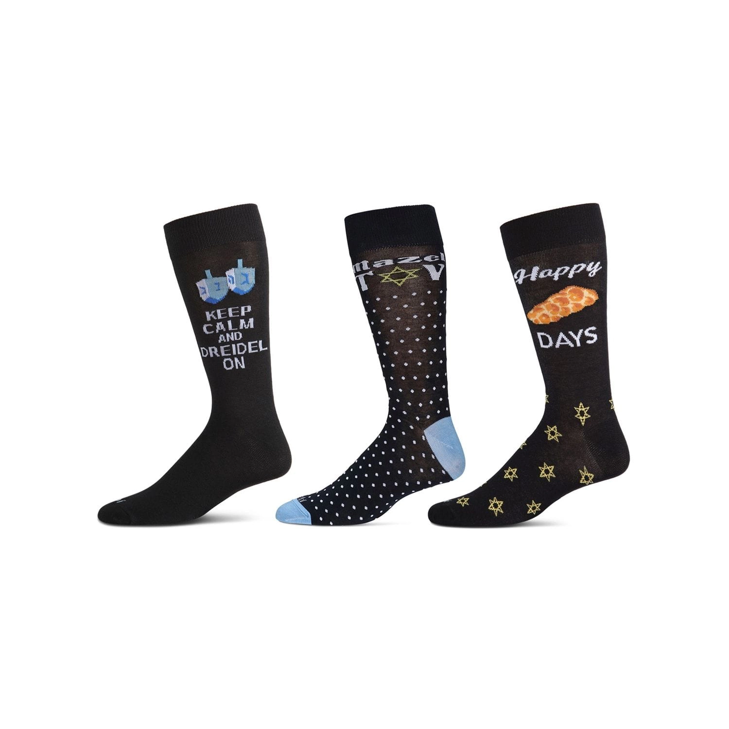 MeMoi 3 Pair Men's Hanukkah Novelty Crew Socks