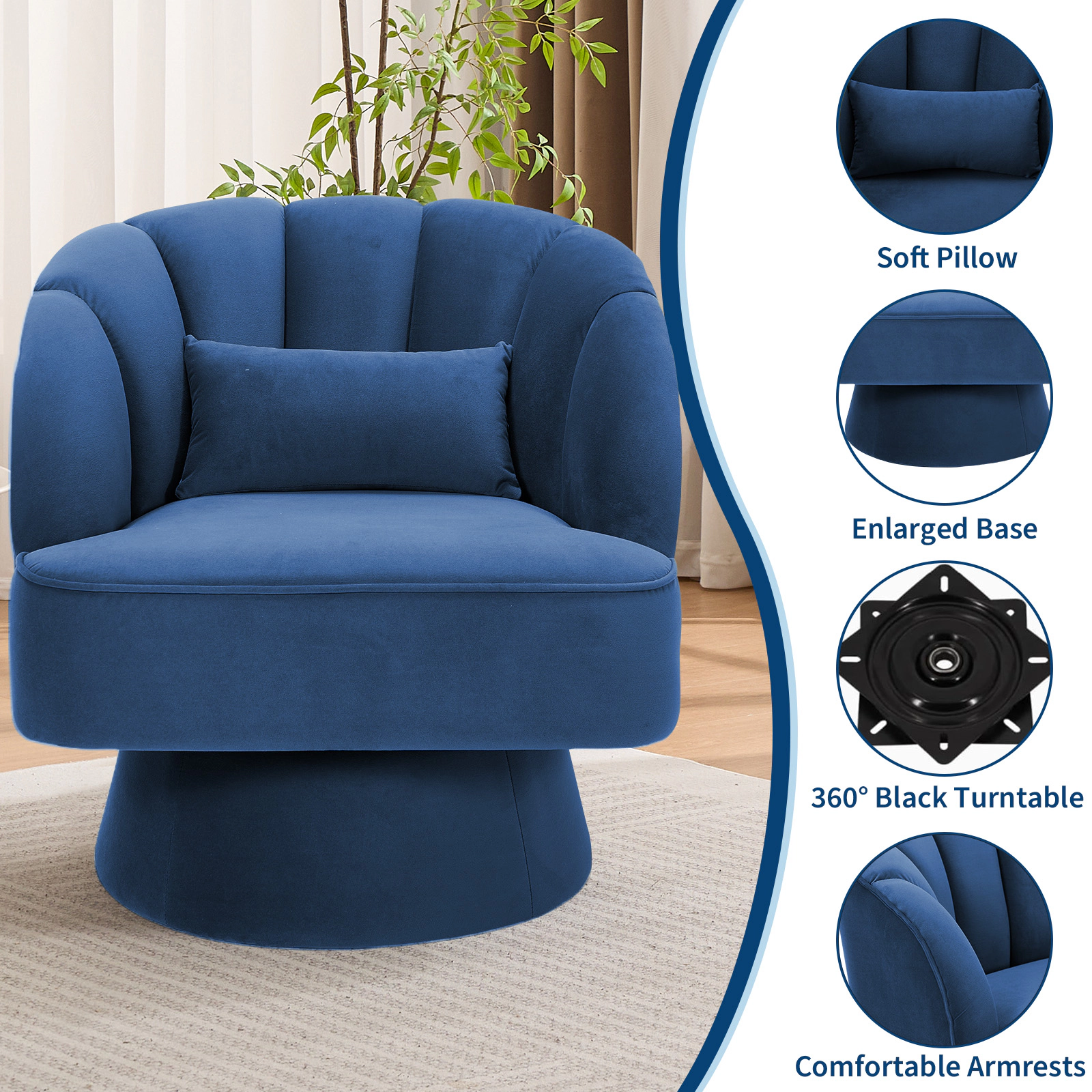 BebreezChic Beige Fleece 360 Swivel Barrel Accent Chair Round Upholstered Lounge Armchair for Living Room