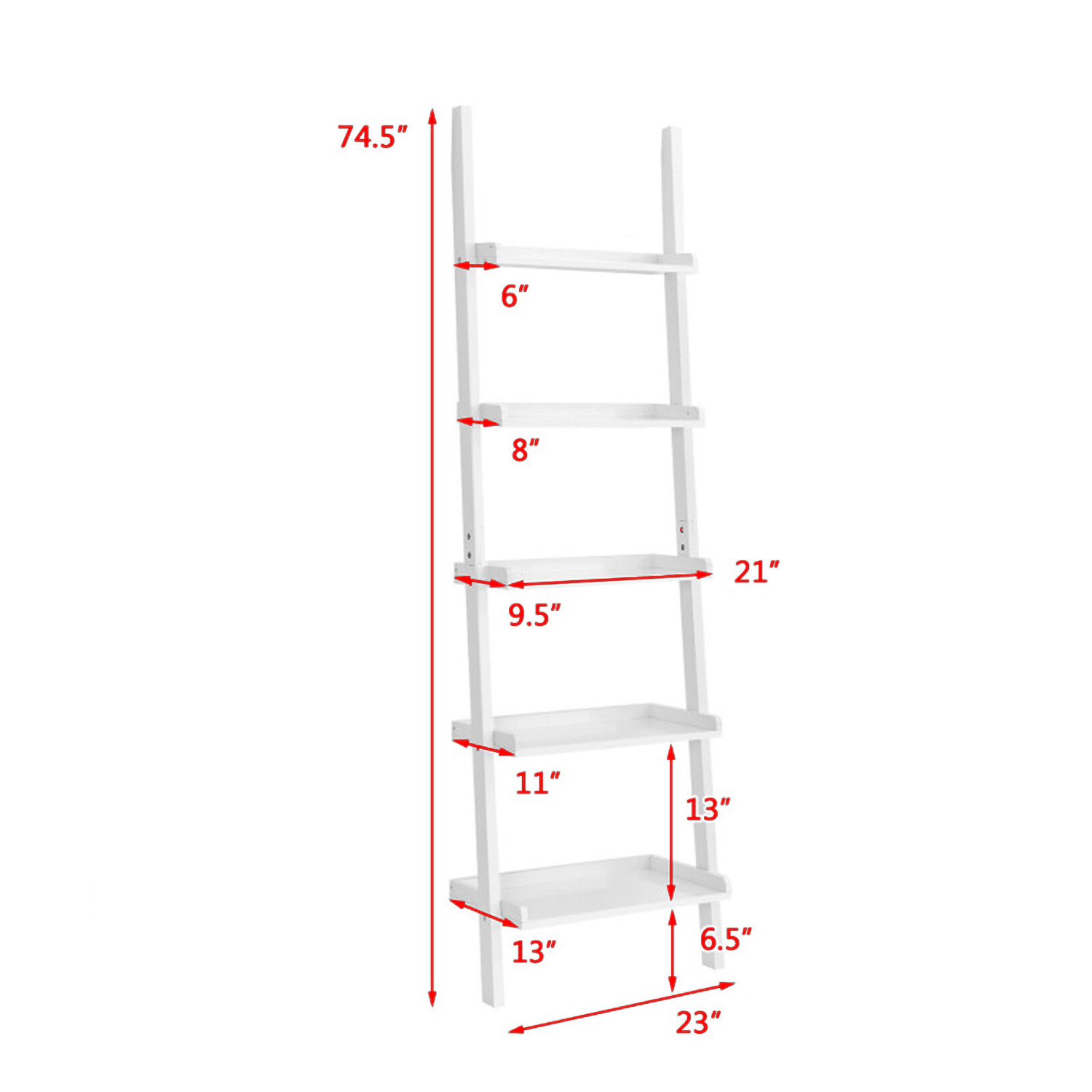 Hivvago 5-Shelf Ladder Bookcase with Freestanding Storage and Display