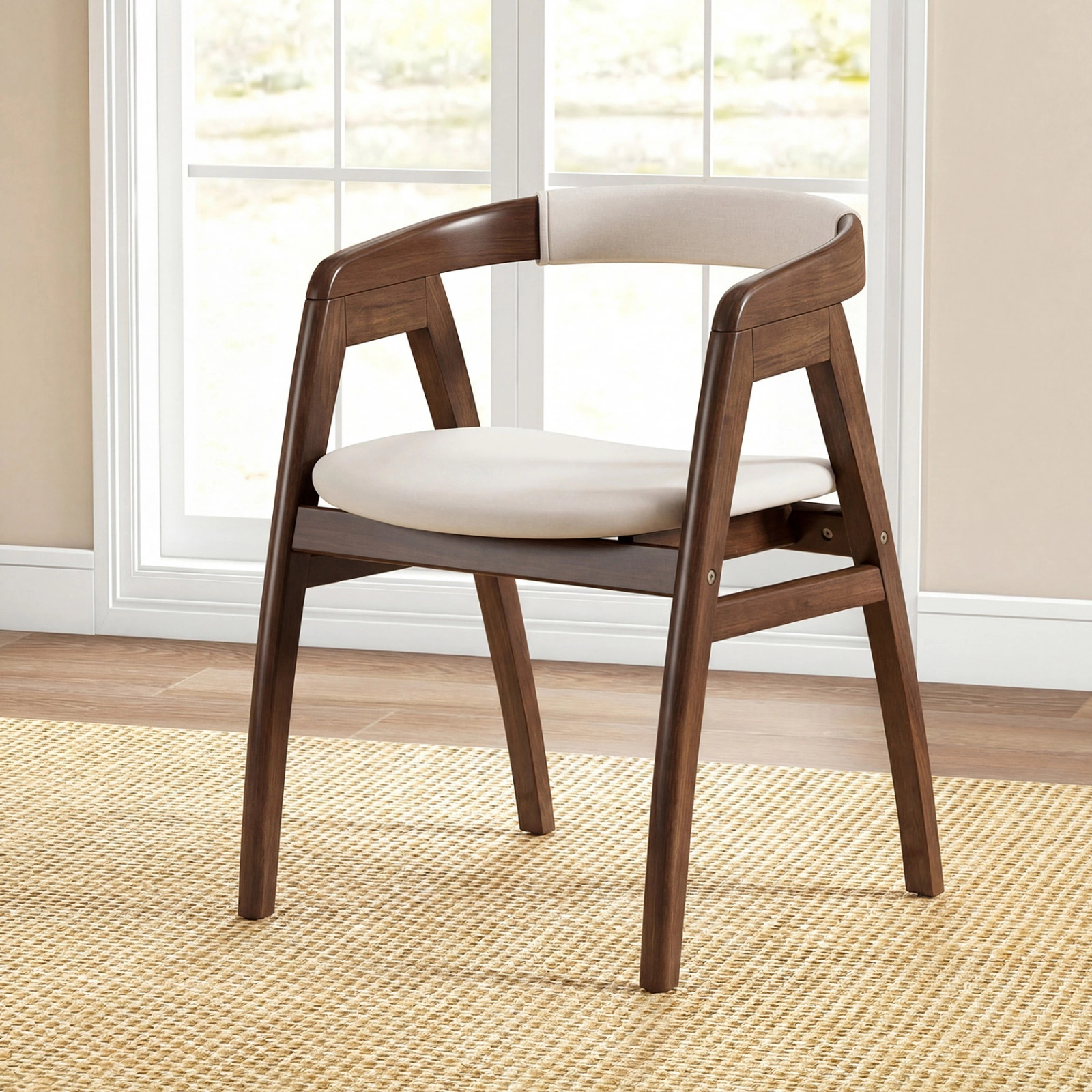 SUGIFT Natural Bamboo Upholstered Dining Chair with Curved Back 286-lb Capacity 22.5-in Wide Seat Burlywood