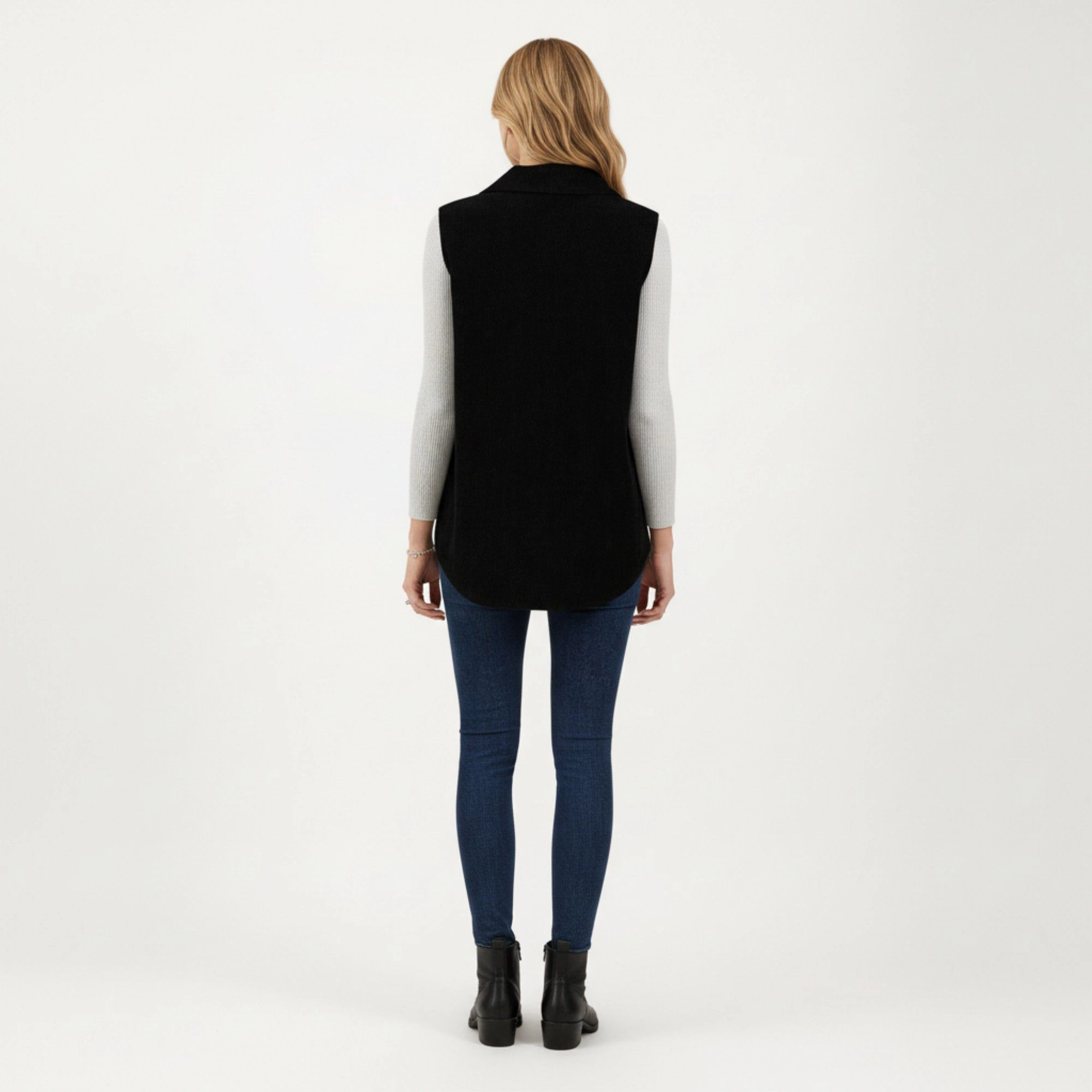 Anna-Kaci Women's Textured Button Front Vest with Collared Neckline, Chest Flap Pockets, and Relaxed Longline Fit